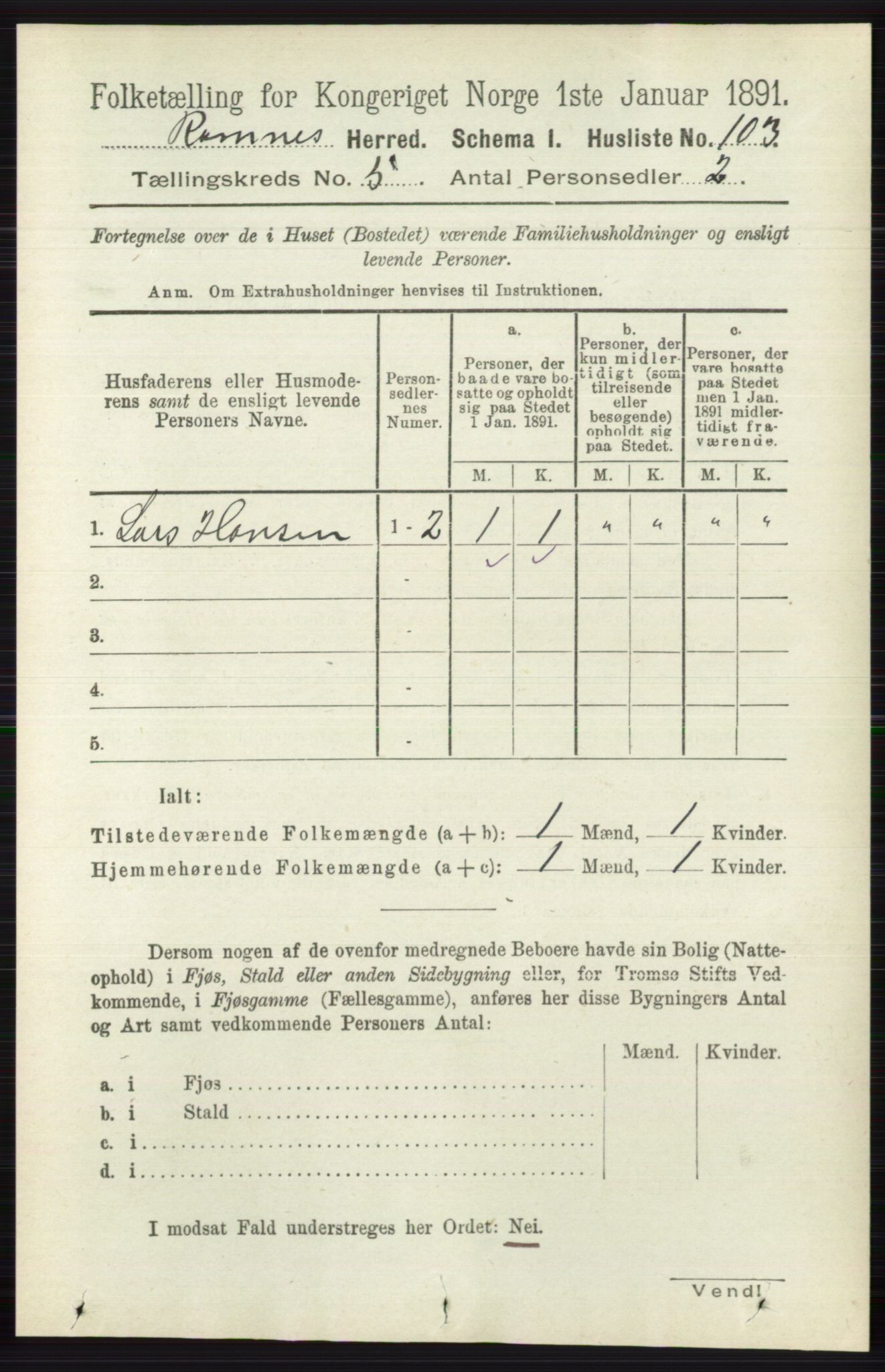 RA, 1891 census for 0718 Ramnes, 1891, p. 2526