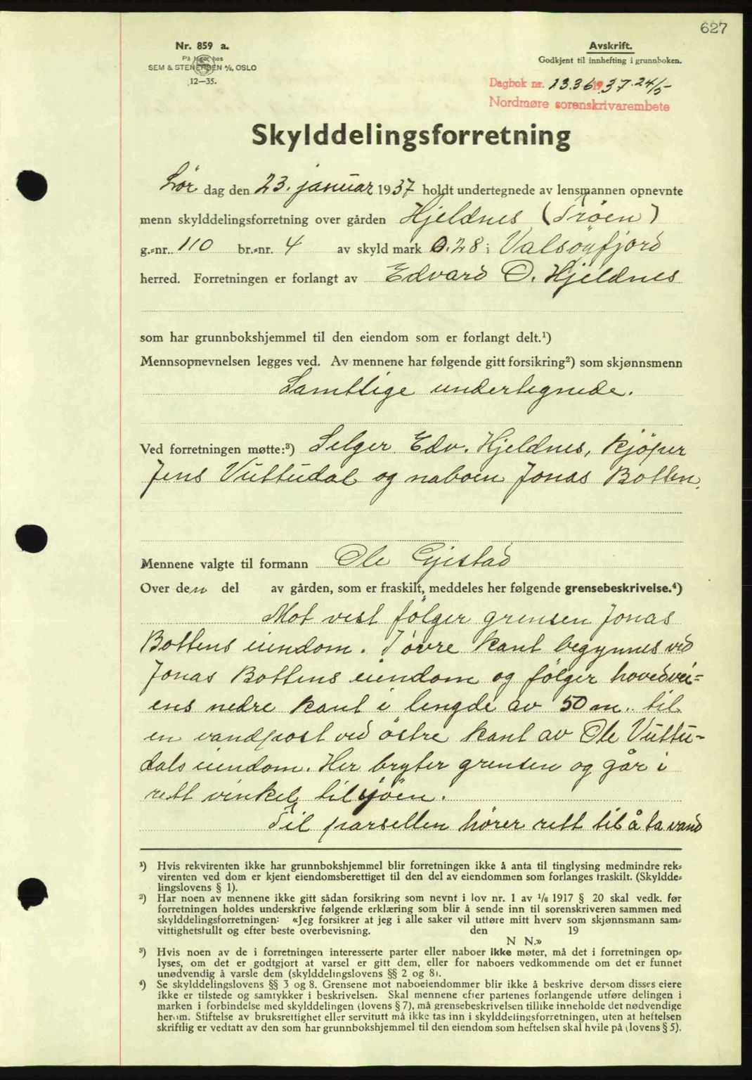 Nordmøre sorenskriveri, AV/SAT-A-4132/1/2/2Ca: Mortgage book no. A81, 1937-1937, Diary no: : 1336/1937