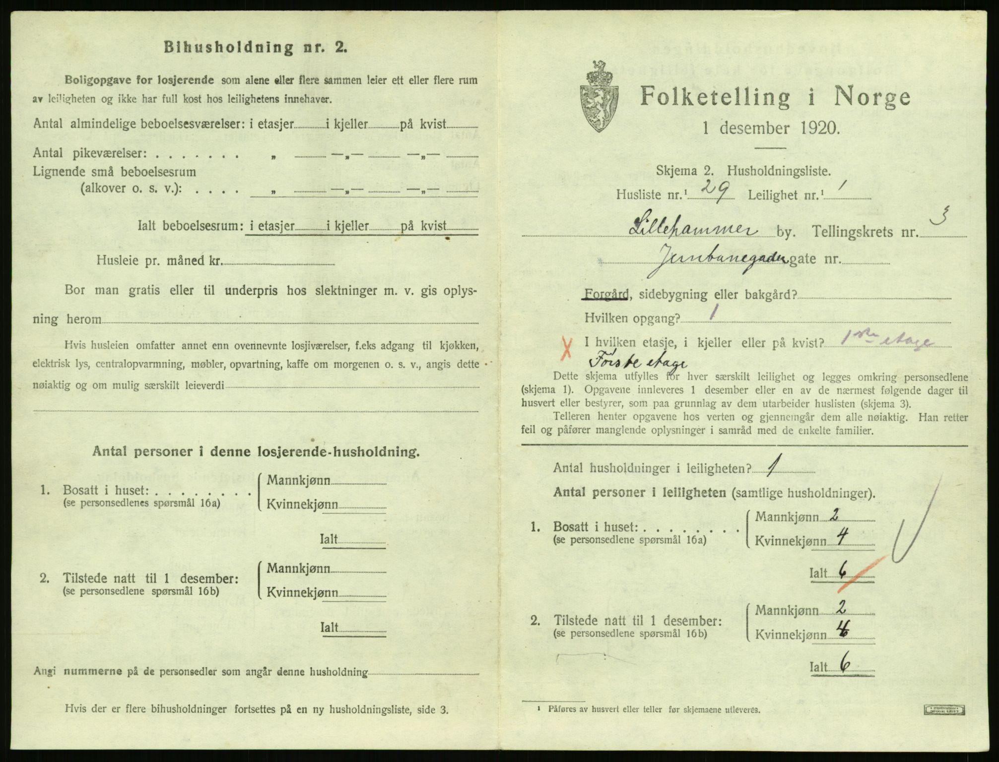 SAH, 1920 census for Lillehammer, 1920, p. 1860