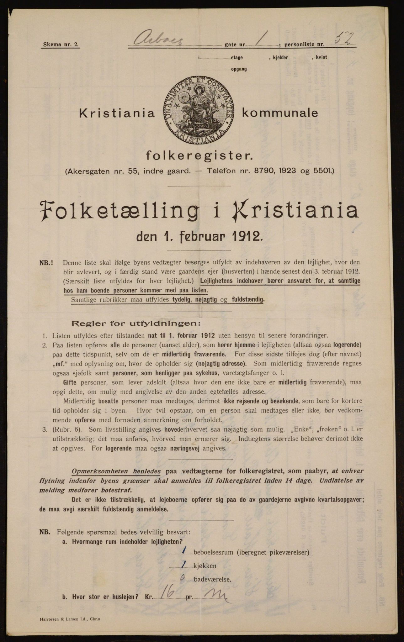 OBA, Municipal Census 1912 for Kristiania, 1912, p. 1633