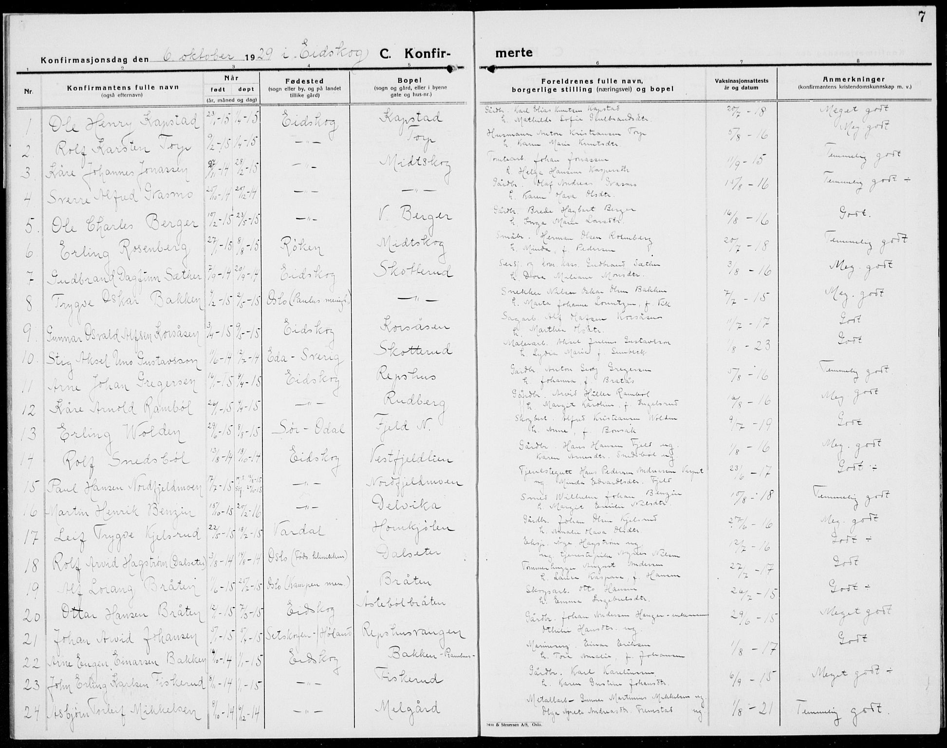 Eidskog prestekontor, SAH/PREST-026/H/Ha/Hab/L0007: Parish register (copy) no. 7, 1925-1938, p. 7