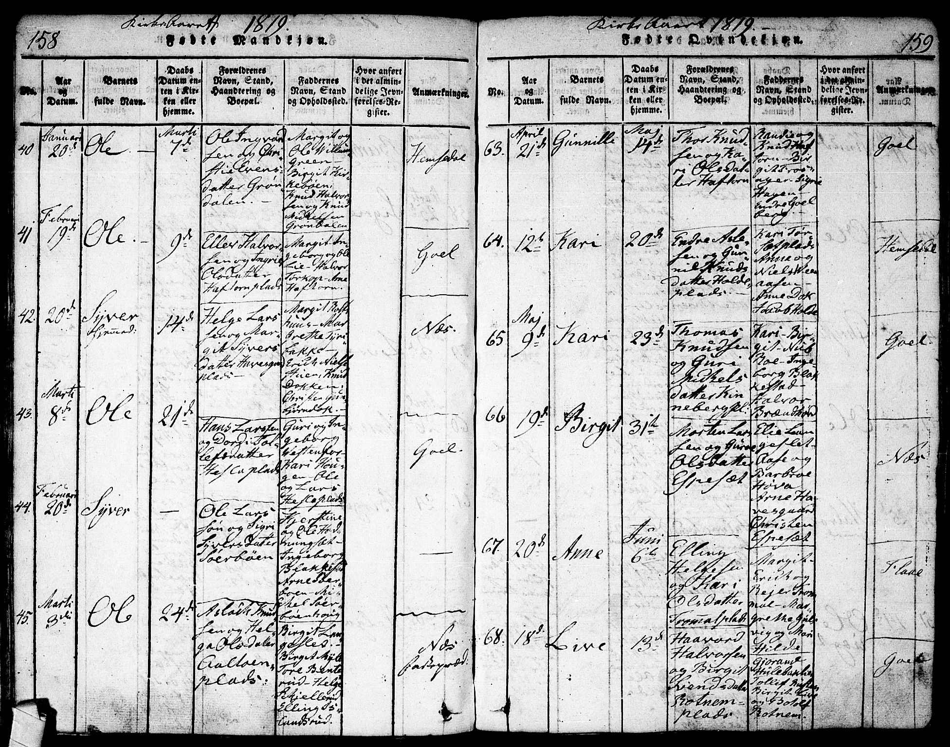 Nes kirkebøker, SAKO/A-236/F/Fa/L0007: Parish register (official) no. 7, 1815-1823, p. 158-159