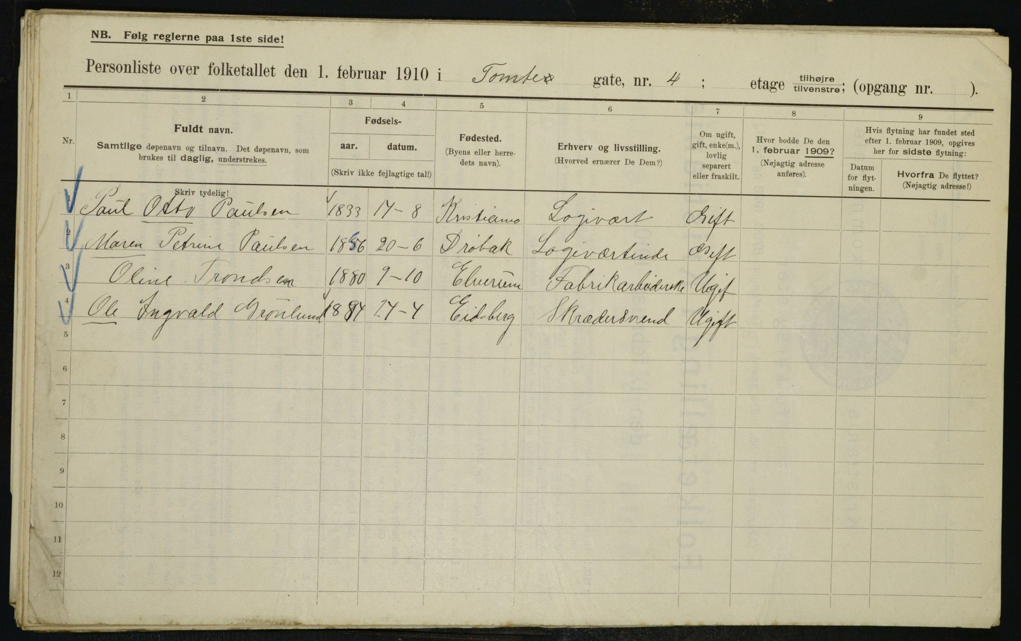 OBA, Municipal Census 1910 for Kristiania, 1910, p. 107669