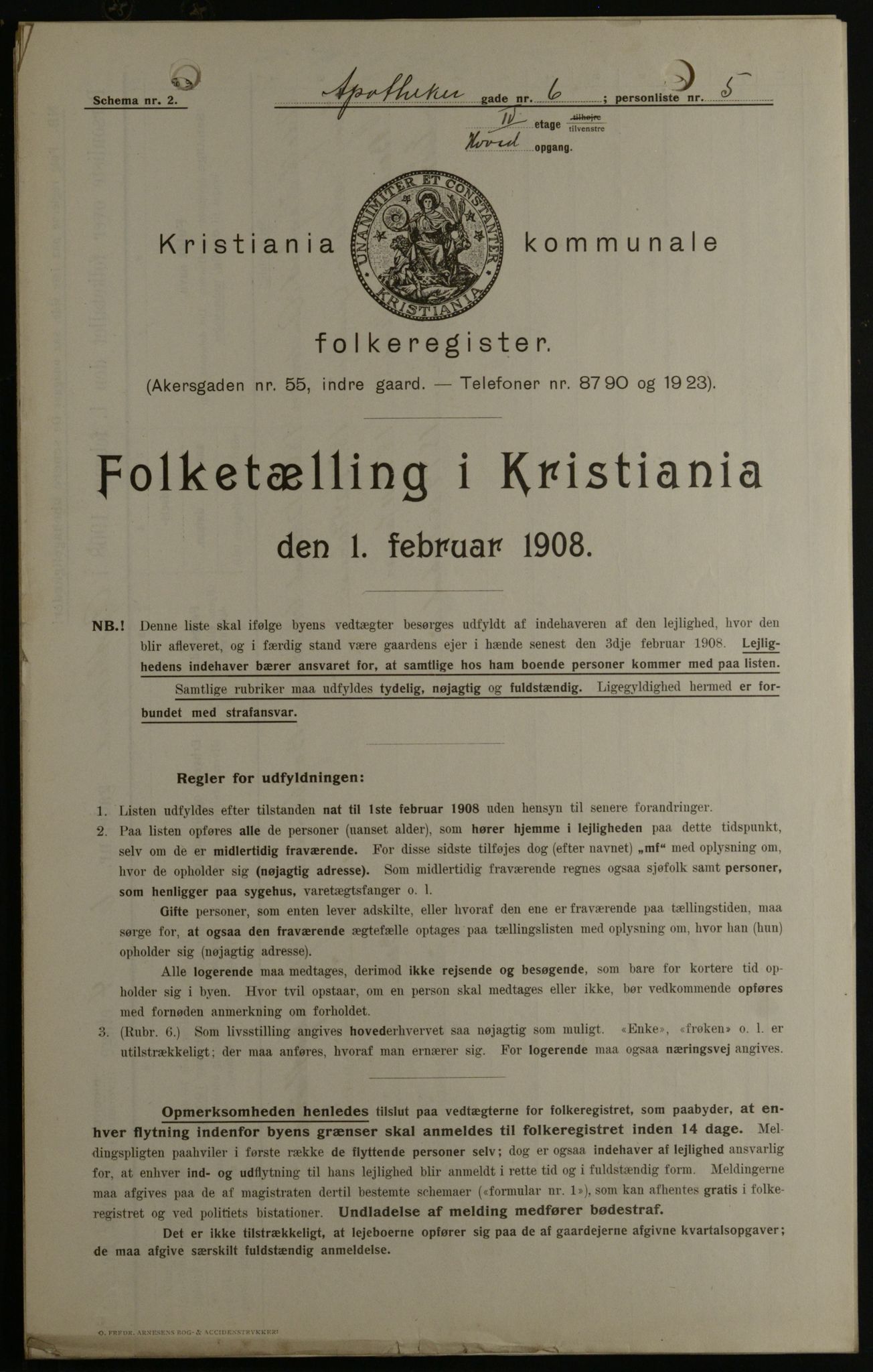 OBA, Municipal Census 1908 for Kristiania, 1908, p. 1588