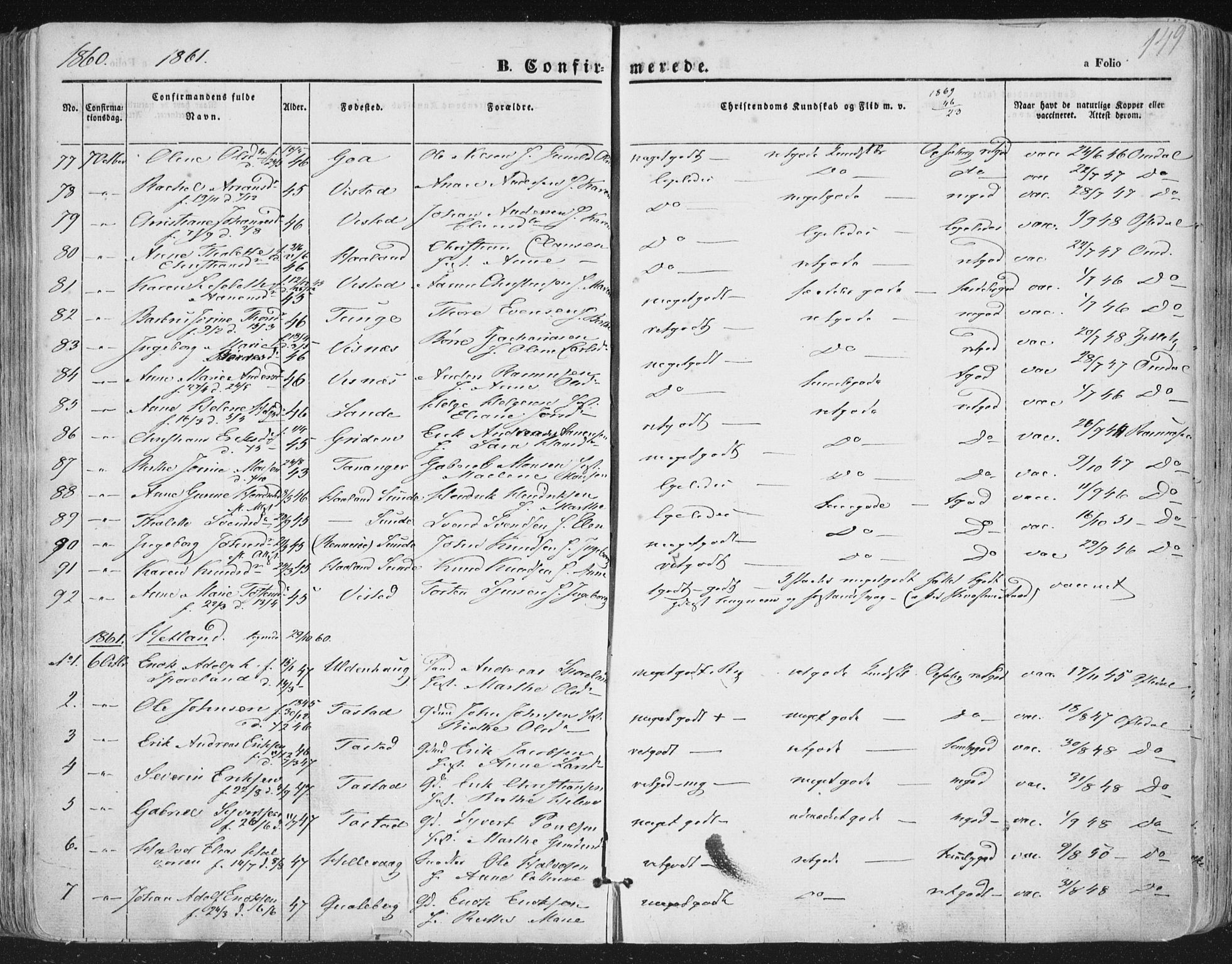 Hetland sokneprestkontor, AV/SAST-A-101826/30/30BA/L0002: Parish register (official) no. A 2, 1849-1869, p. 149