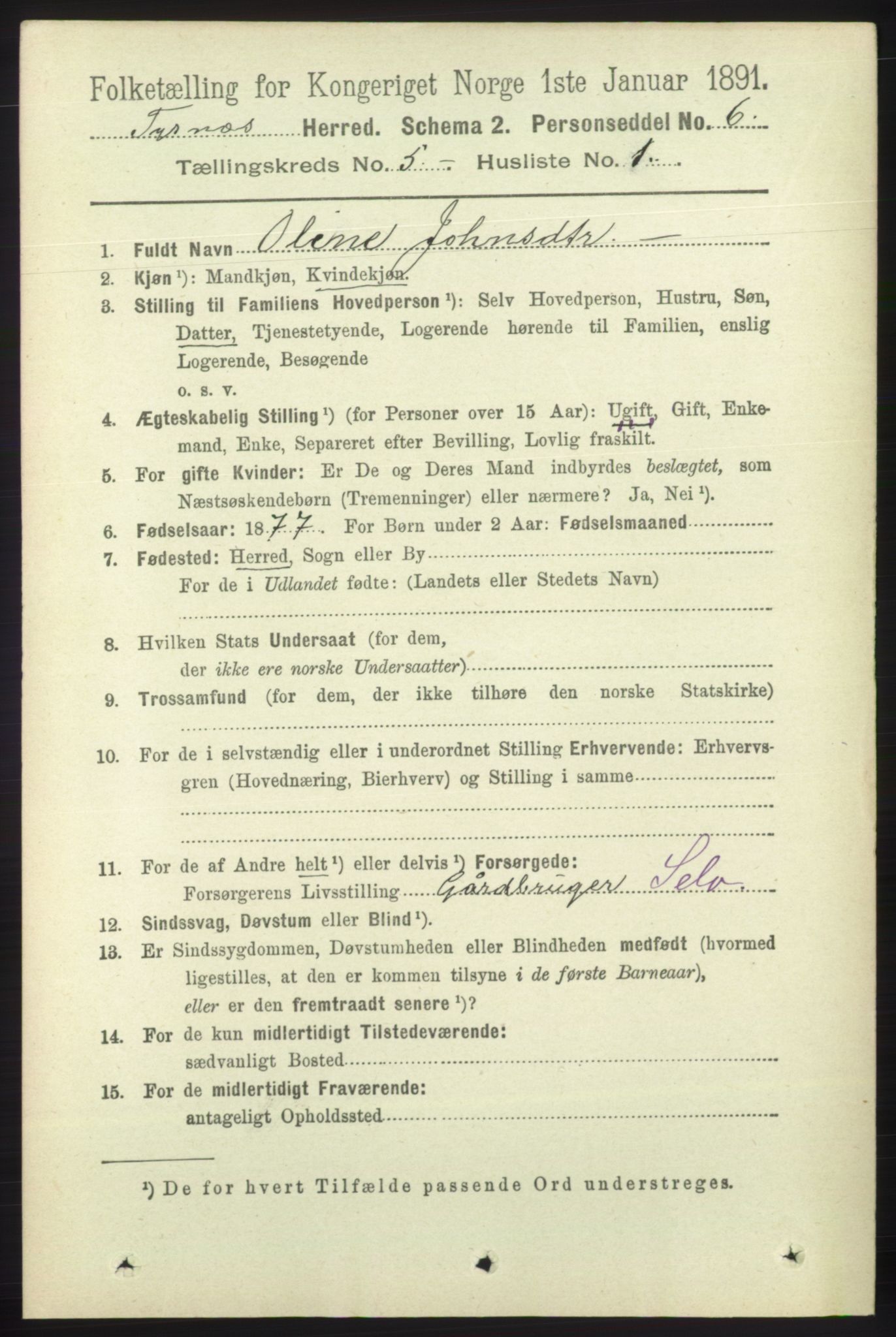 RA, 1891 census for 1223 Tysnes, 1891, p. 1907