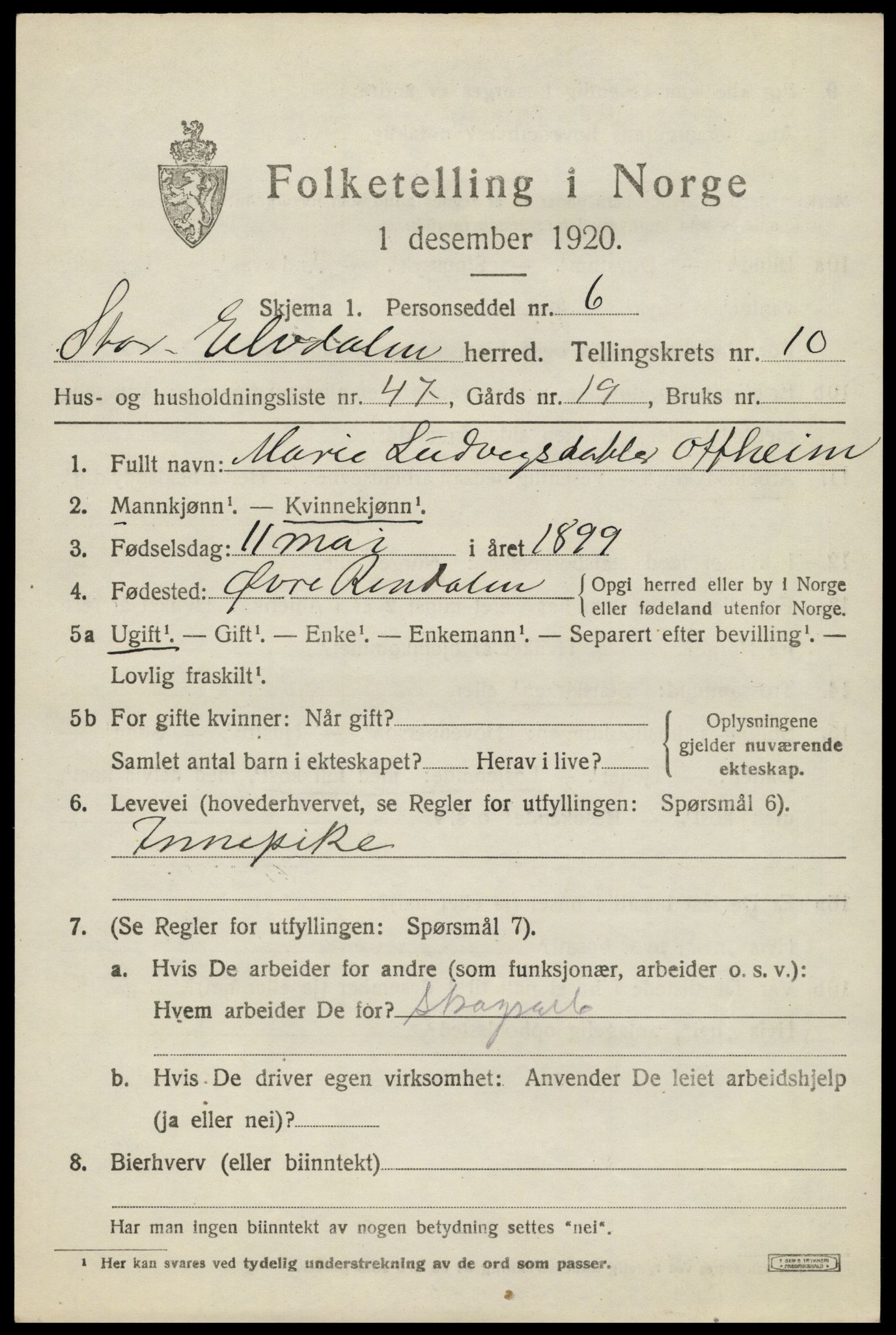 SAH, 1920 census for Stor-Elvdal, 1920, p. 9672