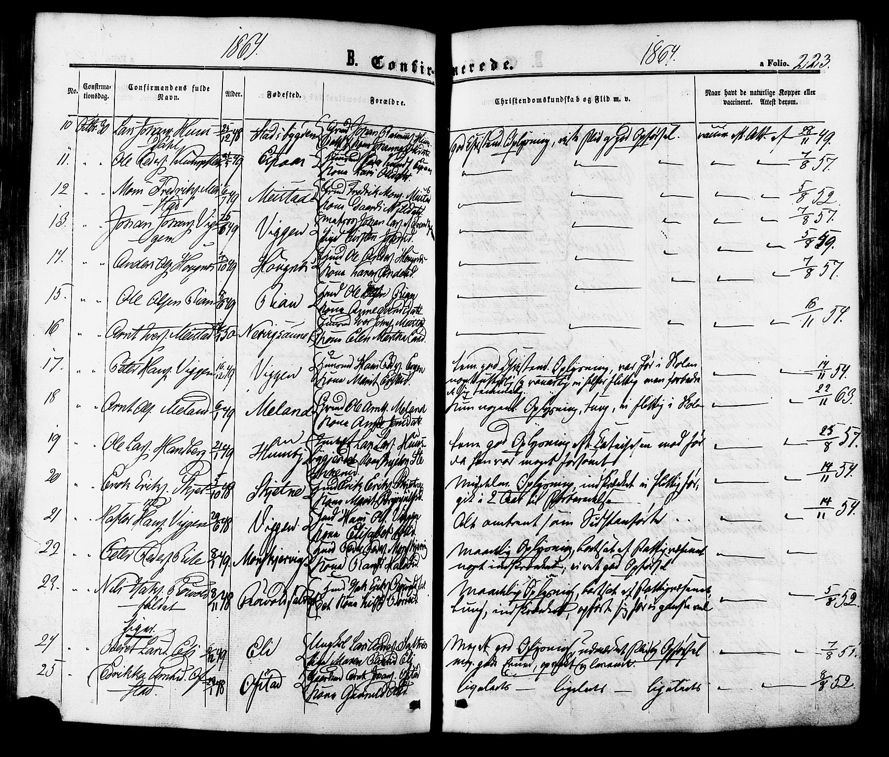 Ministerialprotokoller, klokkerbøker og fødselsregistre - Sør-Trøndelag, SAT/A-1456/665/L0772: Parish register (official) no. 665A07, 1856-1878, p. 223