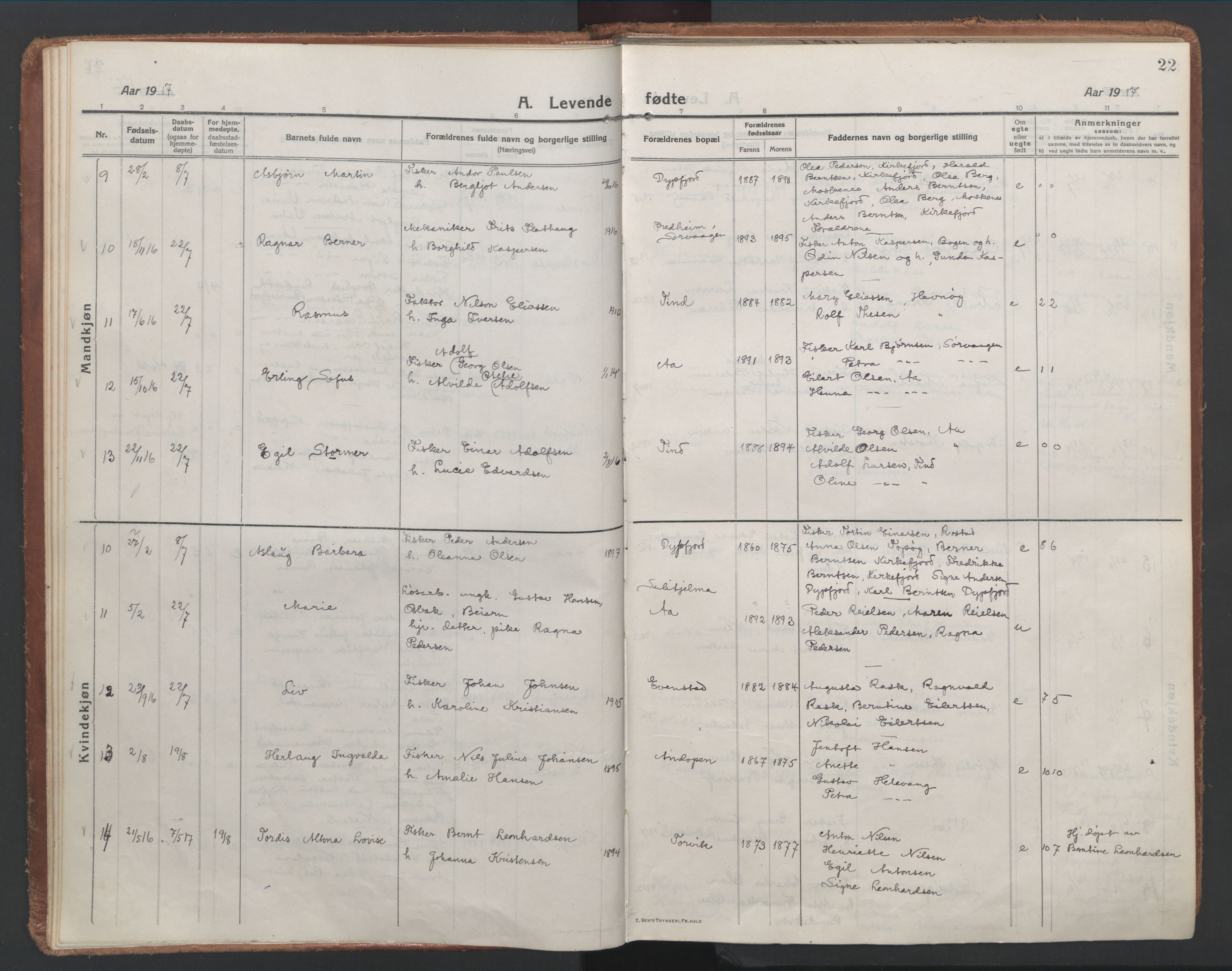 Ministerialprotokoller, klokkerbøker og fødselsregistre - Nordland, SAT/A-1459/886/L1222: Parish register (official) no. 886A04, 1914-1926, p. 22