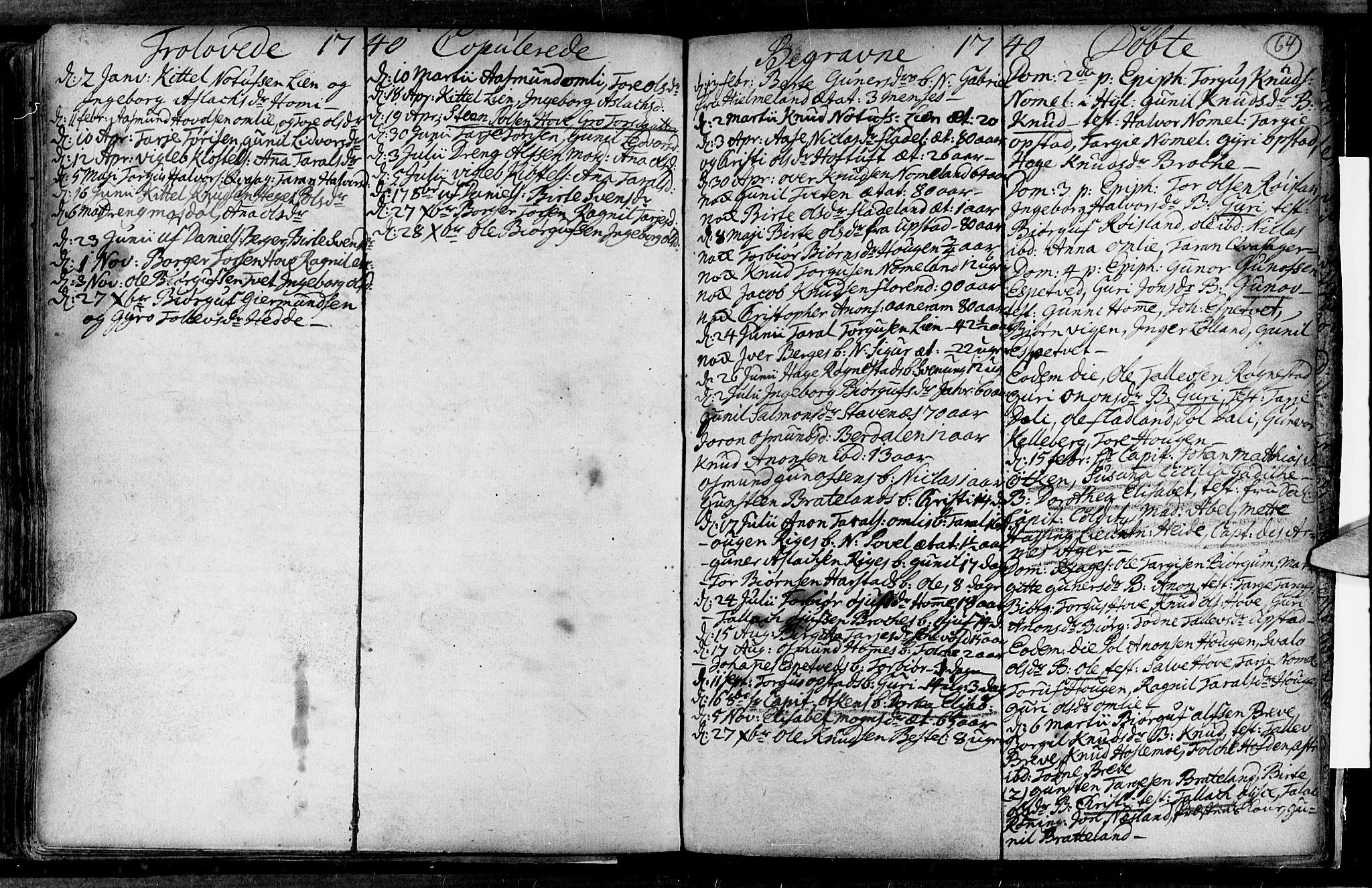 Valle sokneprestkontor, SAK/1111-0044/F/Fa/Fac/L0001: Parish register (official) no. A 1, 1714-1745, p. 64