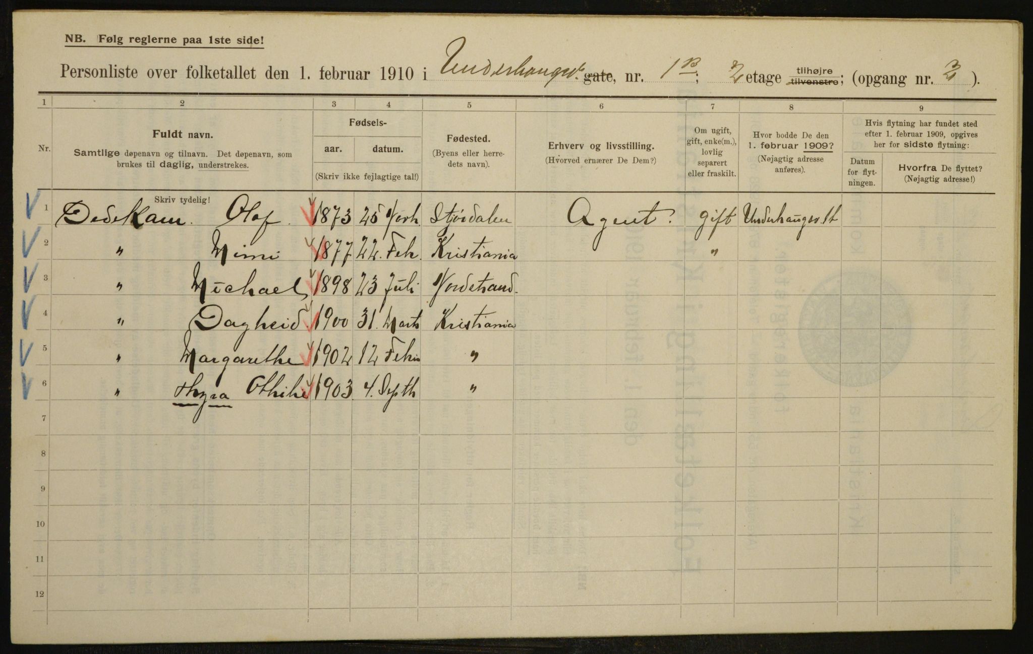 OBA, Municipal Census 1910 for Kristiania, 1910, p. 113514