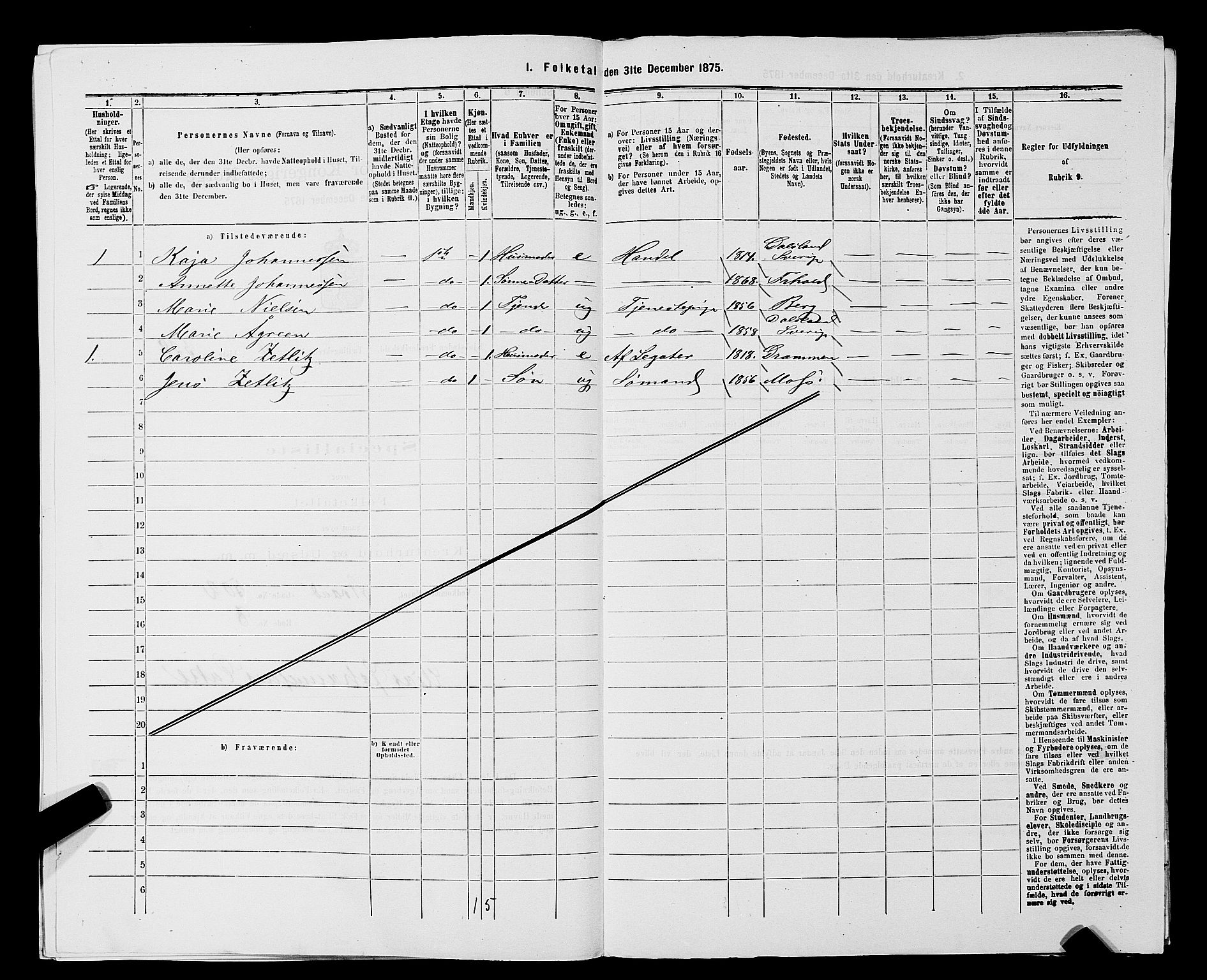 RA, 1875 census for 0101P Fredrikshald, 1875, p. 600