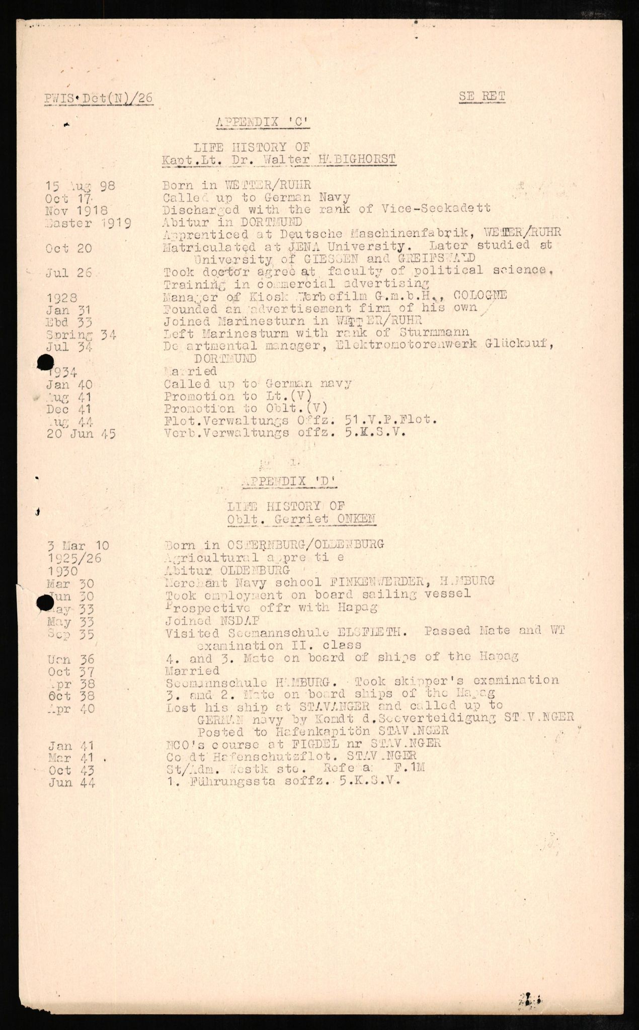 Forsvaret, Forsvarets overkommando II, RA/RAFA-3915/D/Db/L0006: CI Questionaires. Tyske okkupasjonsstyrker i Norge. Tyskere., 1945-1946, p. 55