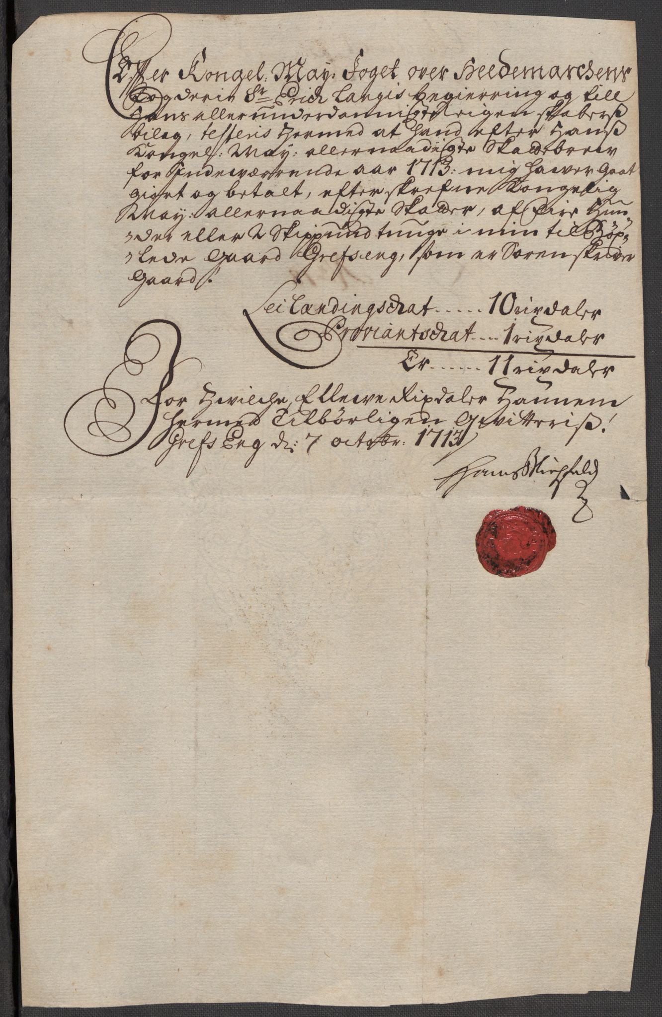 Rentekammeret inntil 1814, Reviderte regnskaper, Fogderegnskap, AV/RA-EA-4092/R16/L1050: Fogderegnskap Hedmark, 1713, p. 391