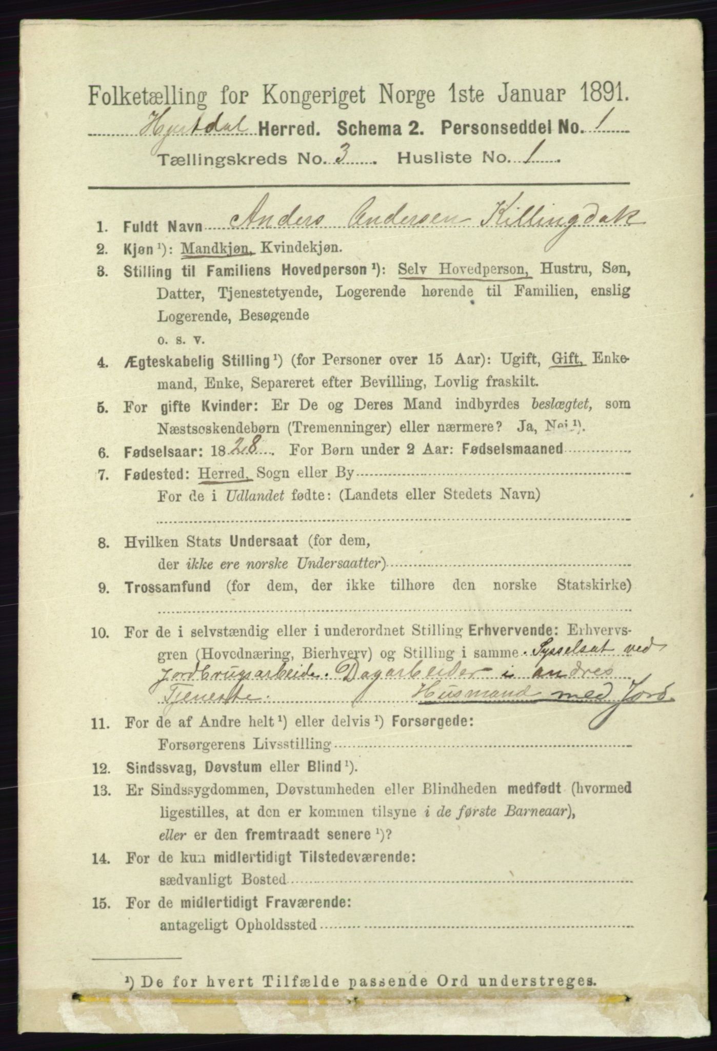RA, 1891 census for 0827 Hjartdal, 1891, p. 1051