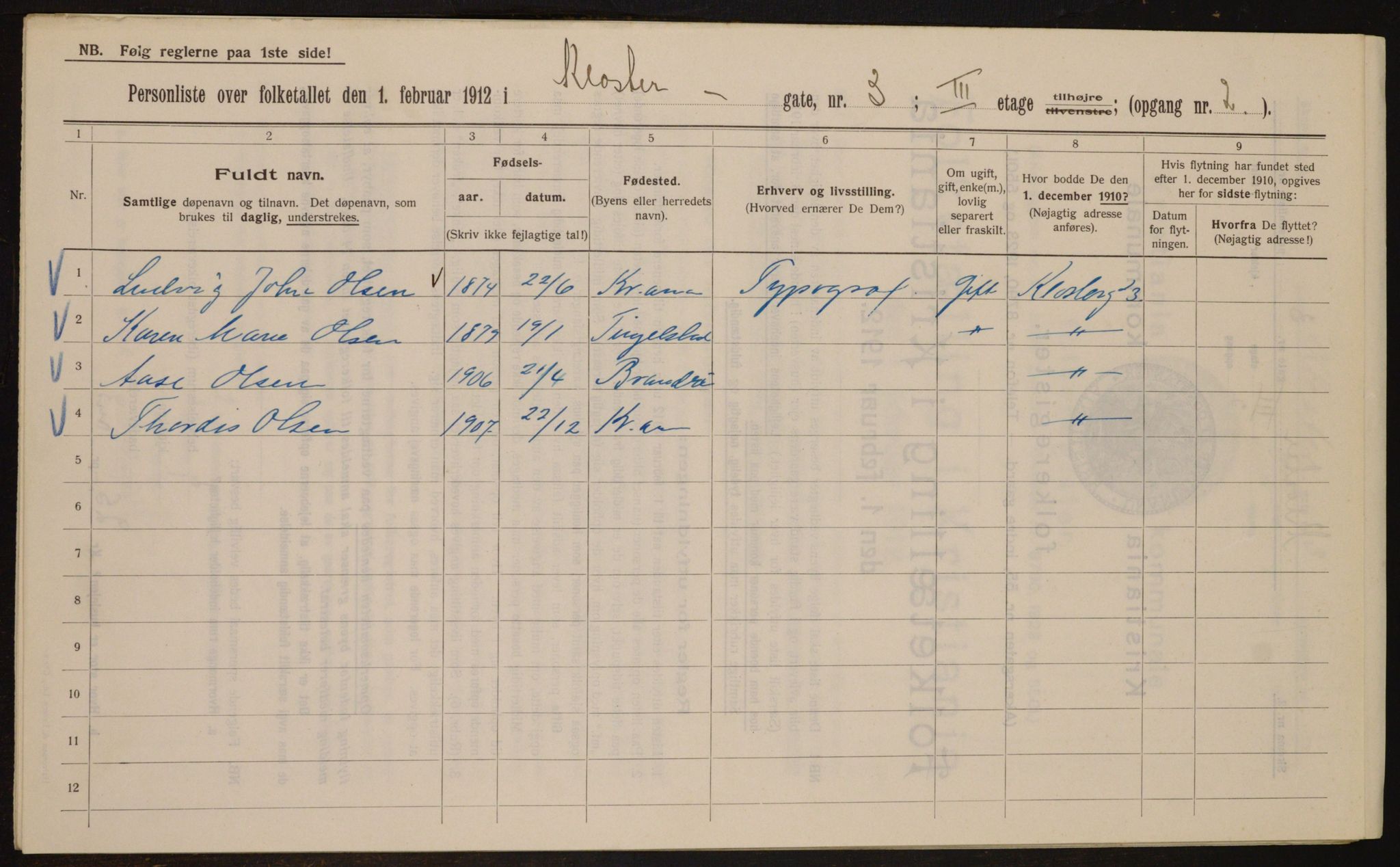 OBA, Municipal Census 1912 for Kristiania, 1912, p. 52347