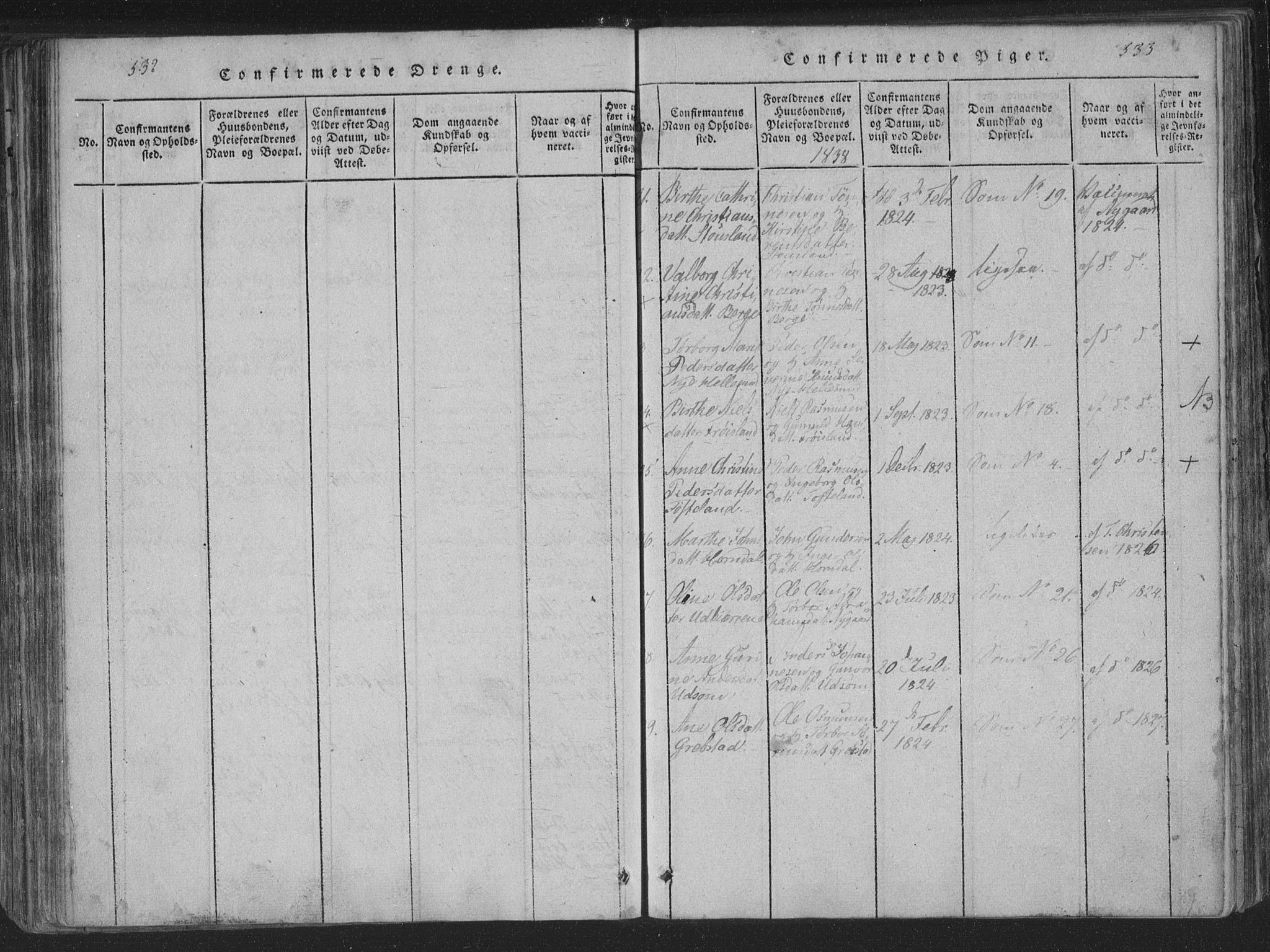 Søgne sokneprestkontor, AV/SAK-1111-0037/F/Fa/Fab/L0008: Parish register (official) no. A 8, 1821-1838, p. 532-533