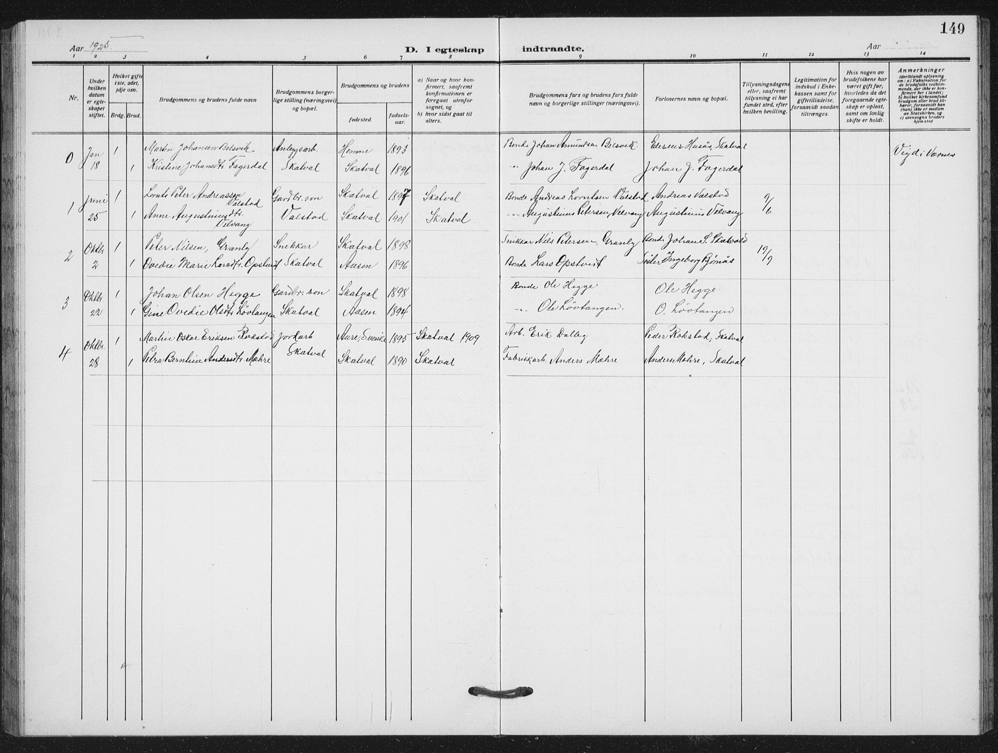 Ministerialprotokoller, klokkerbøker og fødselsregistre - Nord-Trøndelag, AV/SAT-A-1458/712/L0104: Parish register (copy) no. 712C02, 1917-1939, p. 149