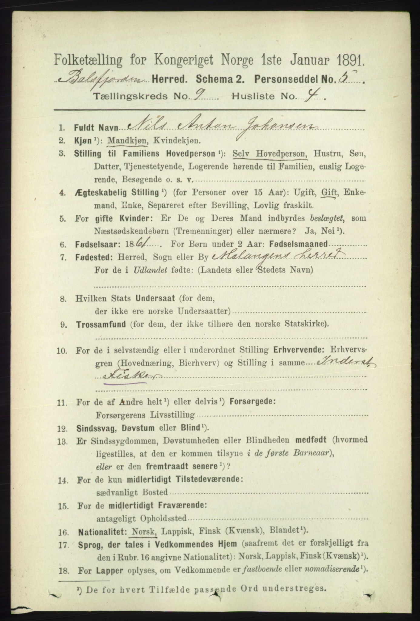 RA, 1891 census for 1933 Balsfjord, 1891, p. 3134