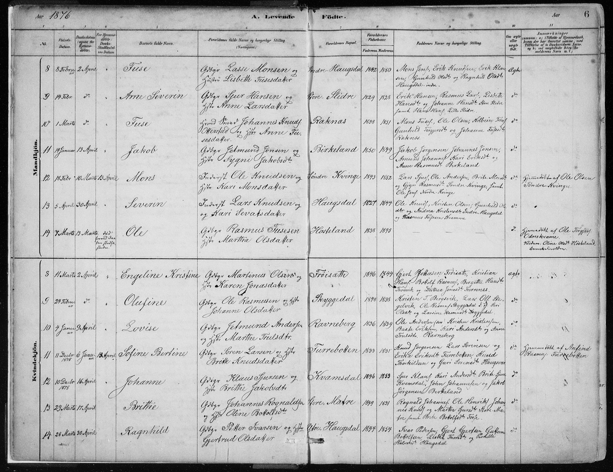 Masfjorden Sokneprestembete, SAB/A-77001: Parish register (official) no. B  1, 1876-1899, p. 6