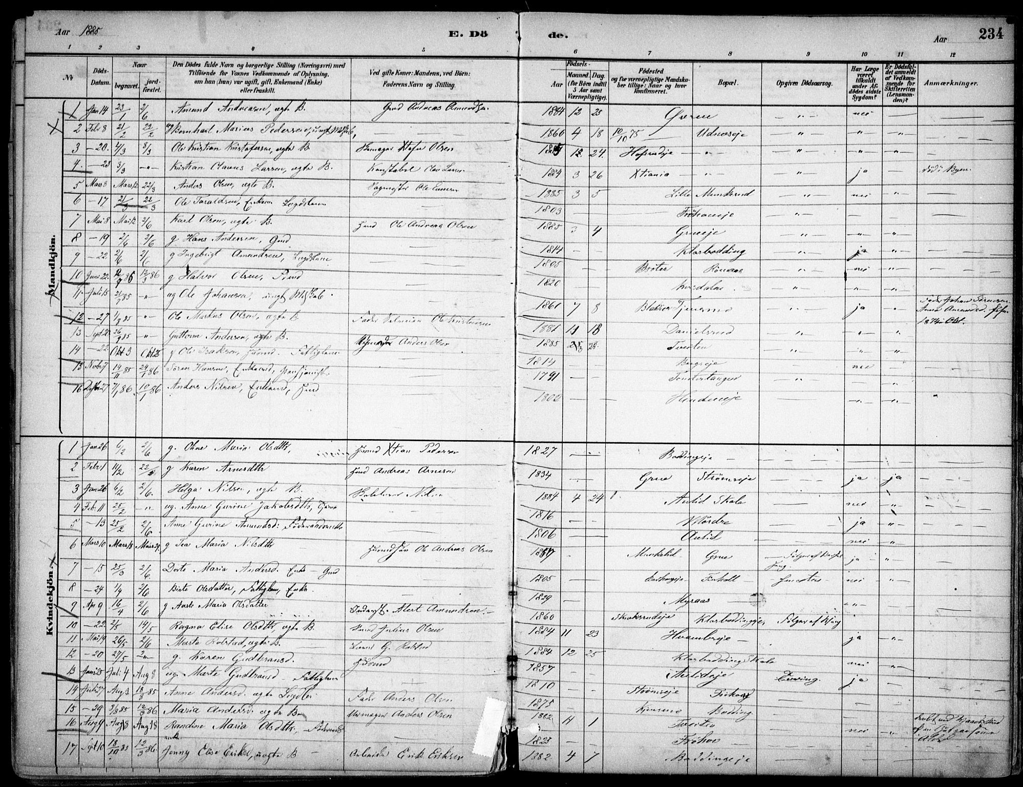 Nes prestekontor Kirkebøker, SAO/A-10410/F/Fc/L0002: Parish register (official) no. IIi 2, 1882-1916, p. 234