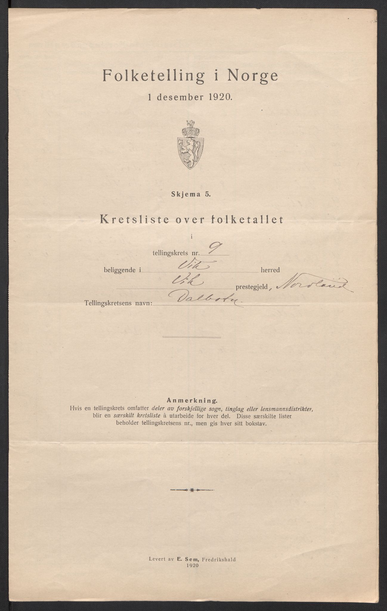 SAT, 1920 census for Vik, 1920, p. 30