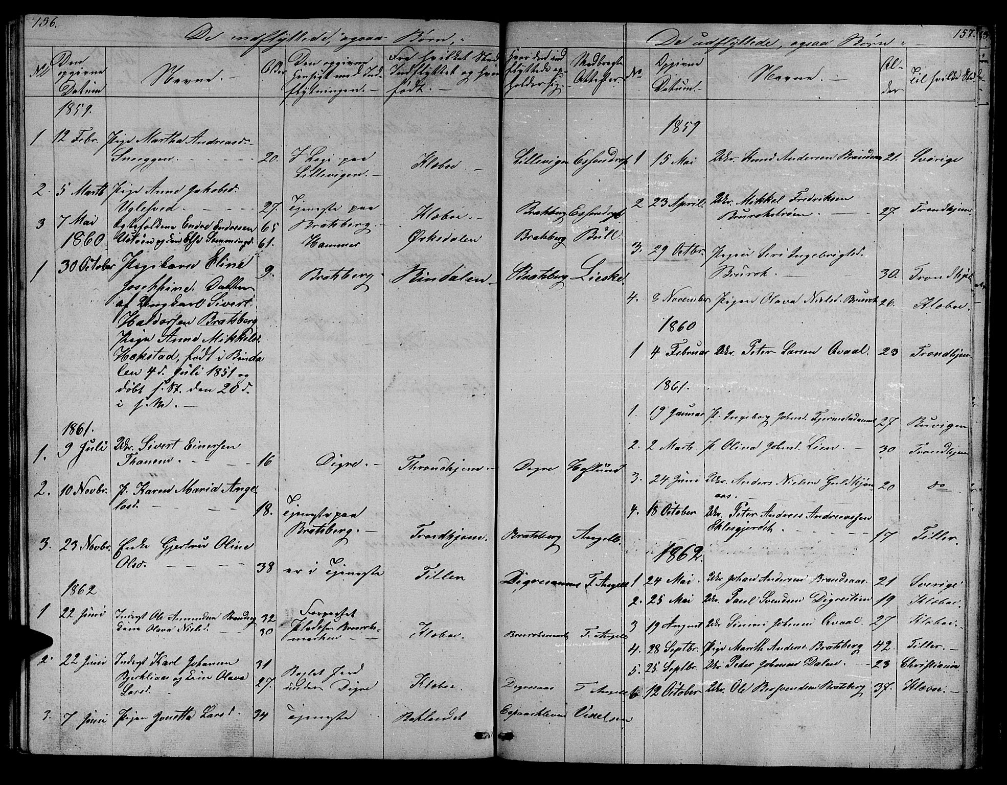 Ministerialprotokoller, klokkerbøker og fødselsregistre - Sør-Trøndelag, AV/SAT-A-1456/608/L0339: Parish register (copy) no. 608C05, 1844-1863, p. 156-157