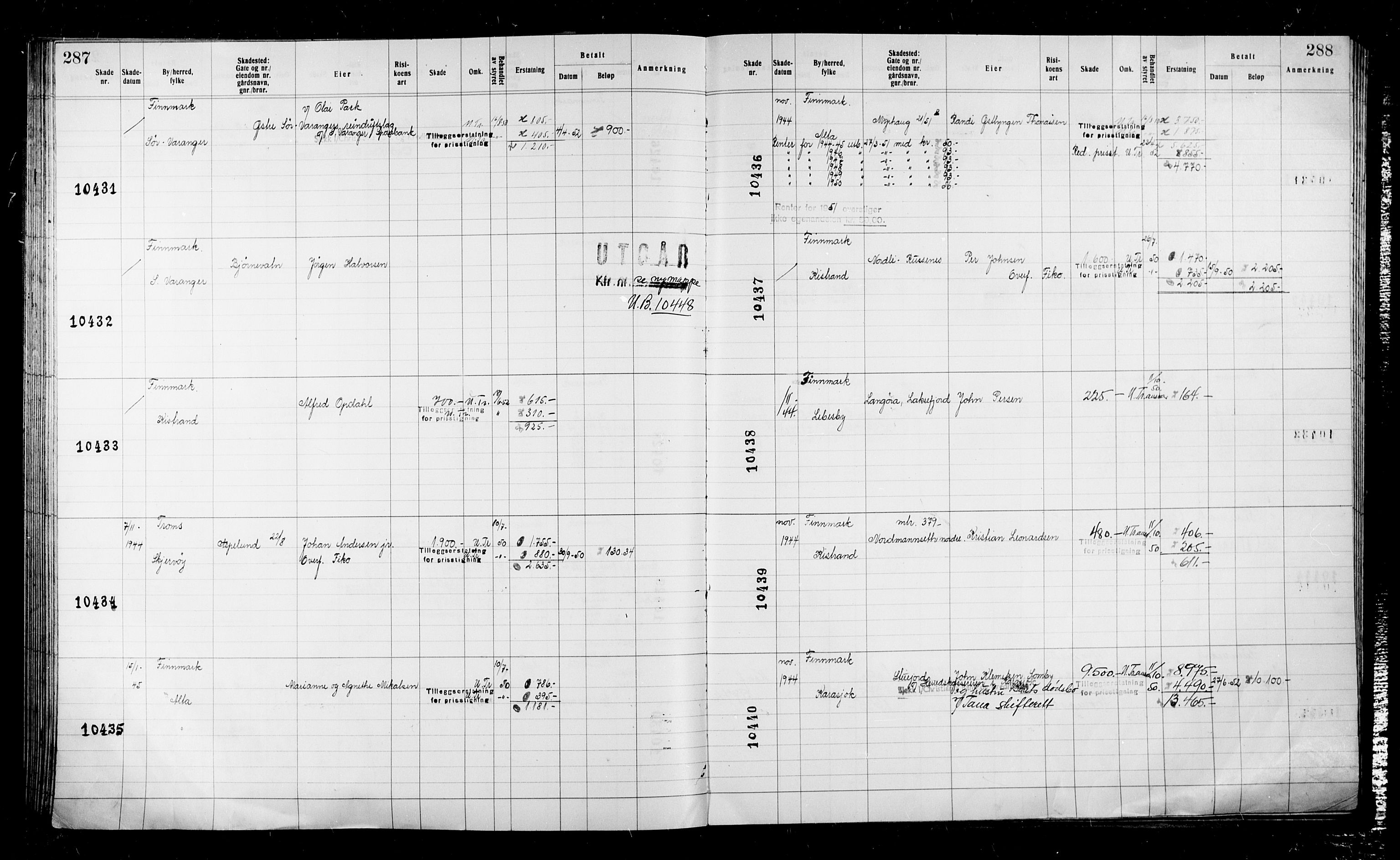 Krigsskadetrygdene for bygninger og løsøre, AV/RA-S-1548/V/L0043: Bygning, ikke trygdet., 1940-1945, p. 287-288