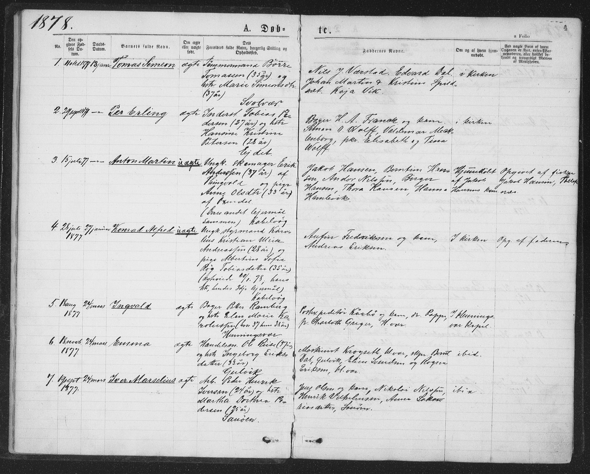 Ministerialprotokoller, klokkerbøker og fødselsregistre - Nordland, SAT/A-1459/874/L1058: Parish register (official) no. 874A02, 1878-1883, p. 4