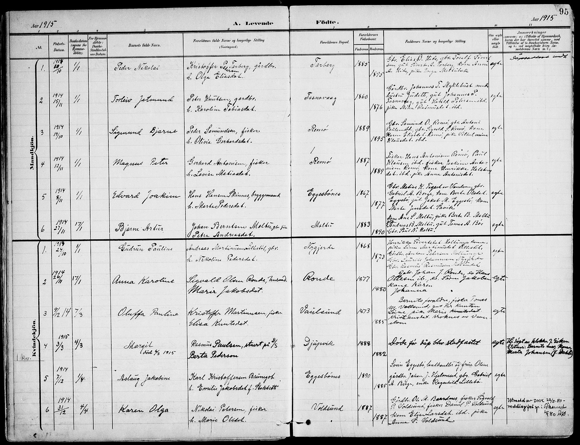 Ministerialprotokoller, klokkerbøker og fødselsregistre - Møre og Romsdal, SAT/A-1454/507/L0075: Parish register (official) no. 507A10, 1901-1920, p. 95