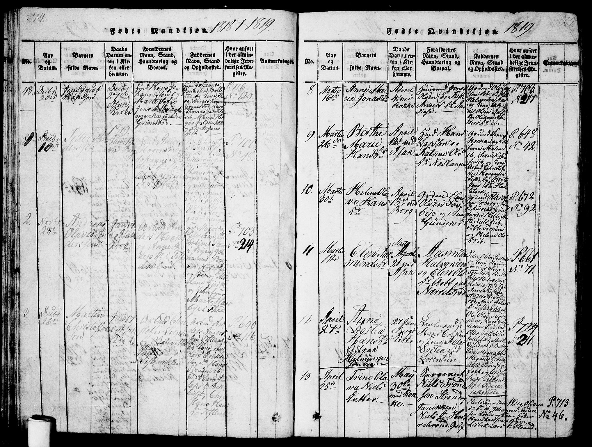 Berg prestekontor Kirkebøker, SAO/A-10902/G/Ga/L0001: Parish register (copy) no. I 1, 1815-1832, p. 74-75