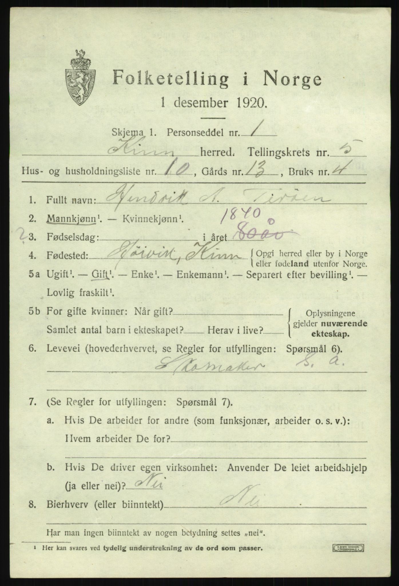 SAB, 1920 census for Kinn, 1920, p. 2717