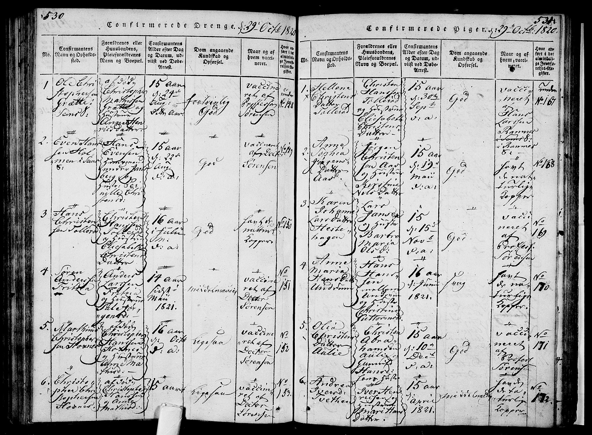 Sem kirkebøker, AV/SAKO-A-5/F/Fa/L0004: Parish register (official) no. I 4, 1814-1825, p. 530-531