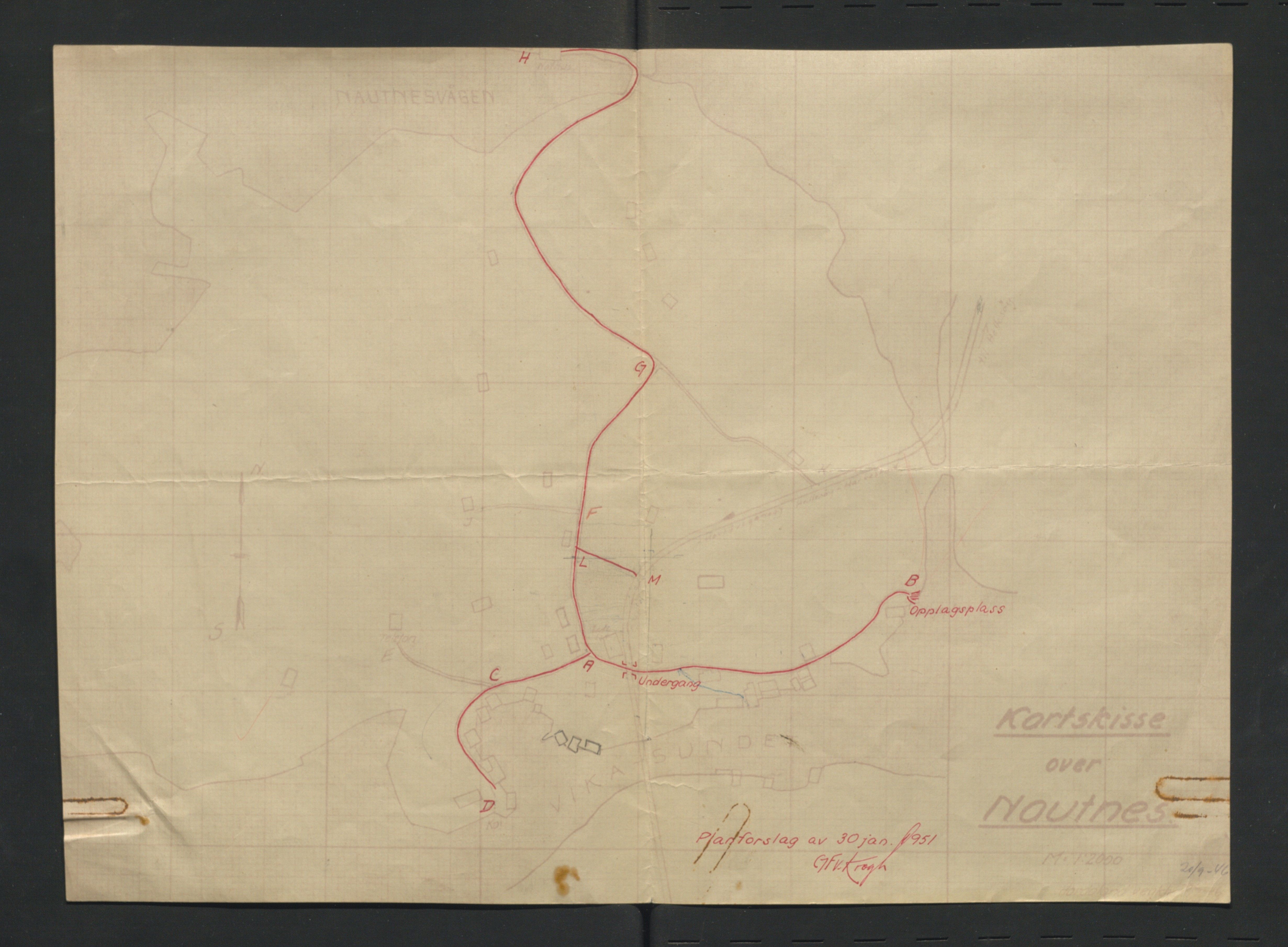 Hjelme kommune. Formannskapet, IKAH/1259a-021/D/Db/Dba/L0005/0007/0001: Korrespondanse formannskapet  / Vegbygget Nautnes gardsveg , 1947-1960