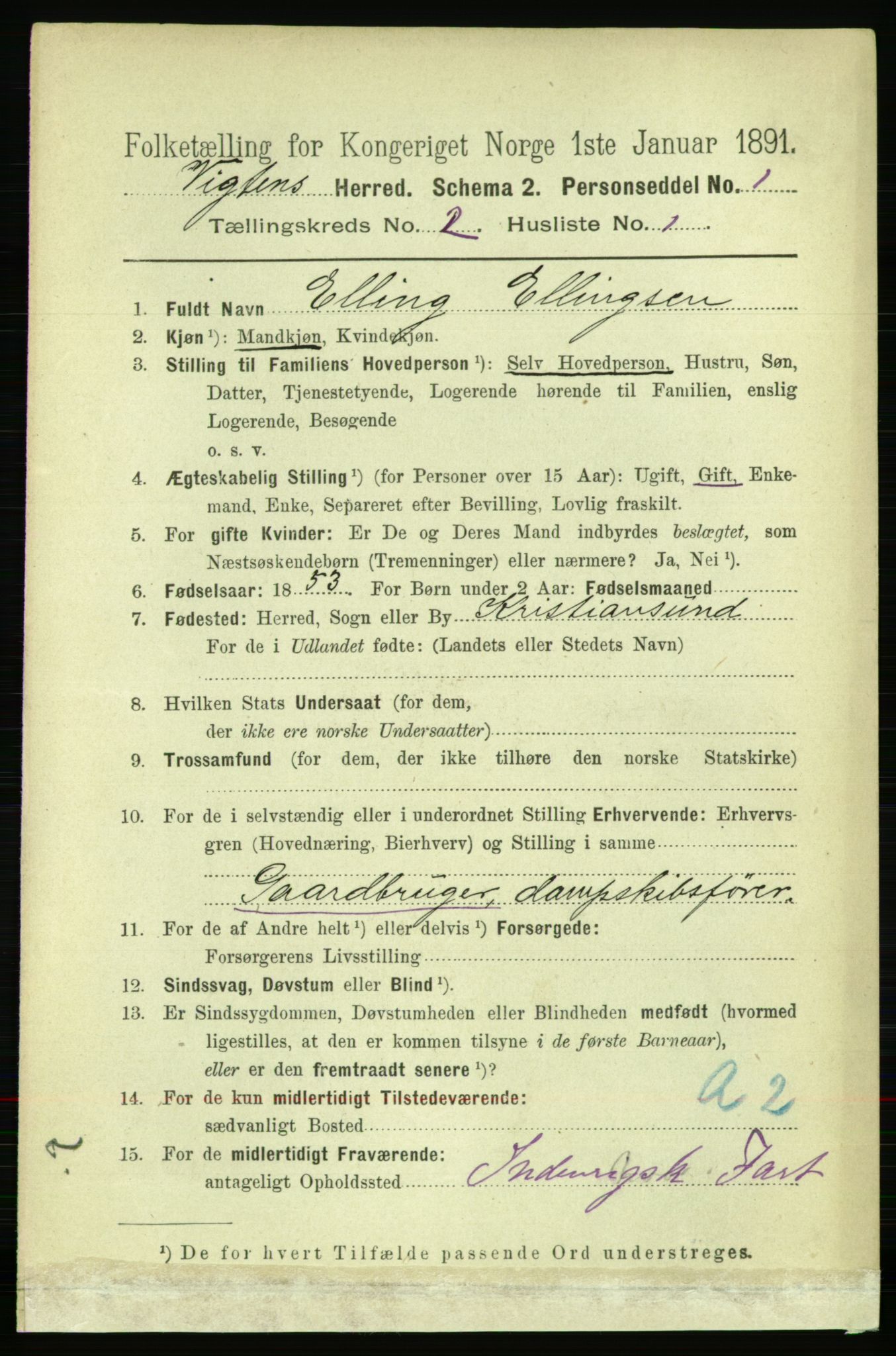 RA, 1891 census for 1750 Vikna, 1891, p. 901