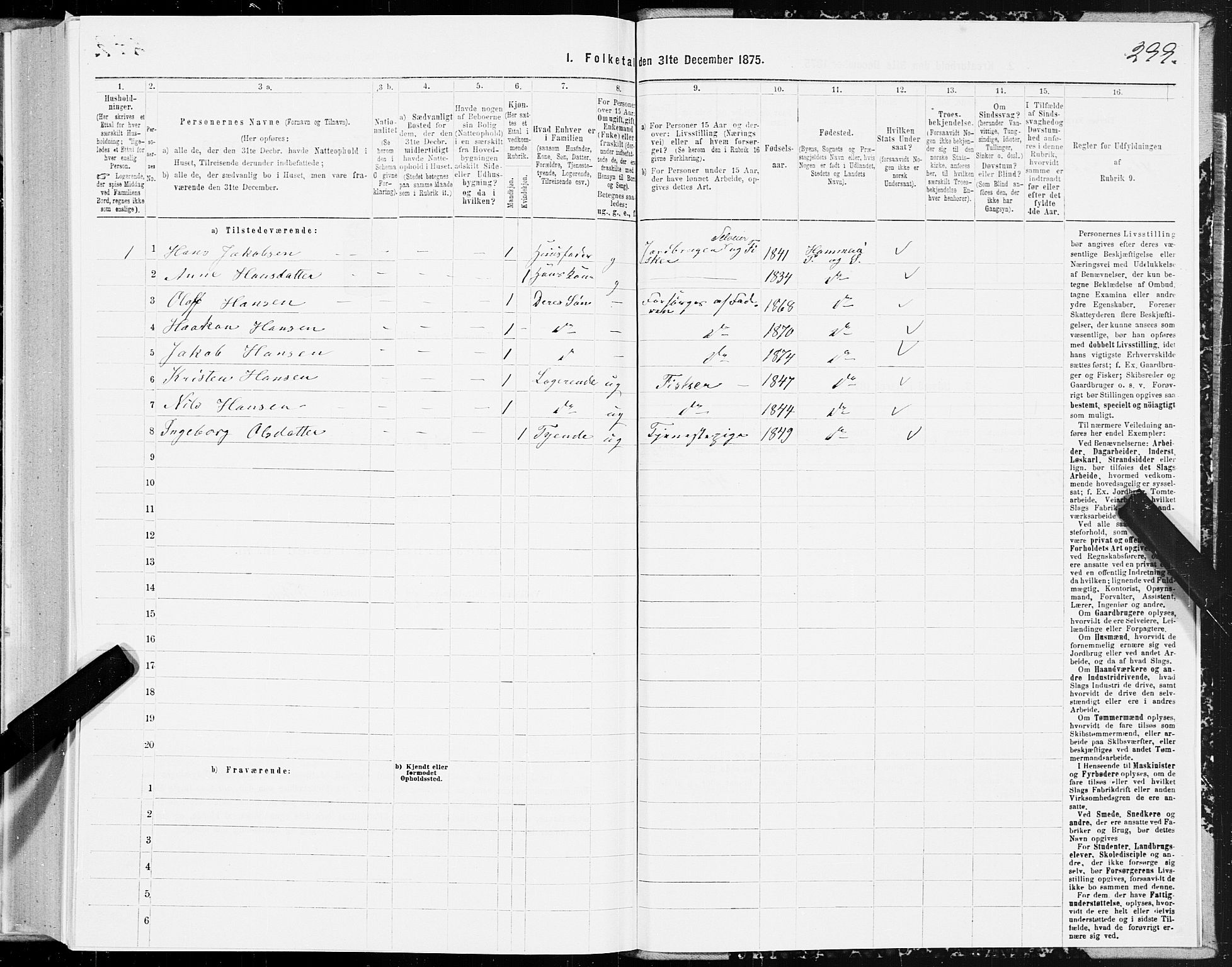 SAT, 1875 census for 1849P Hamarøy, 1875, p. 1299