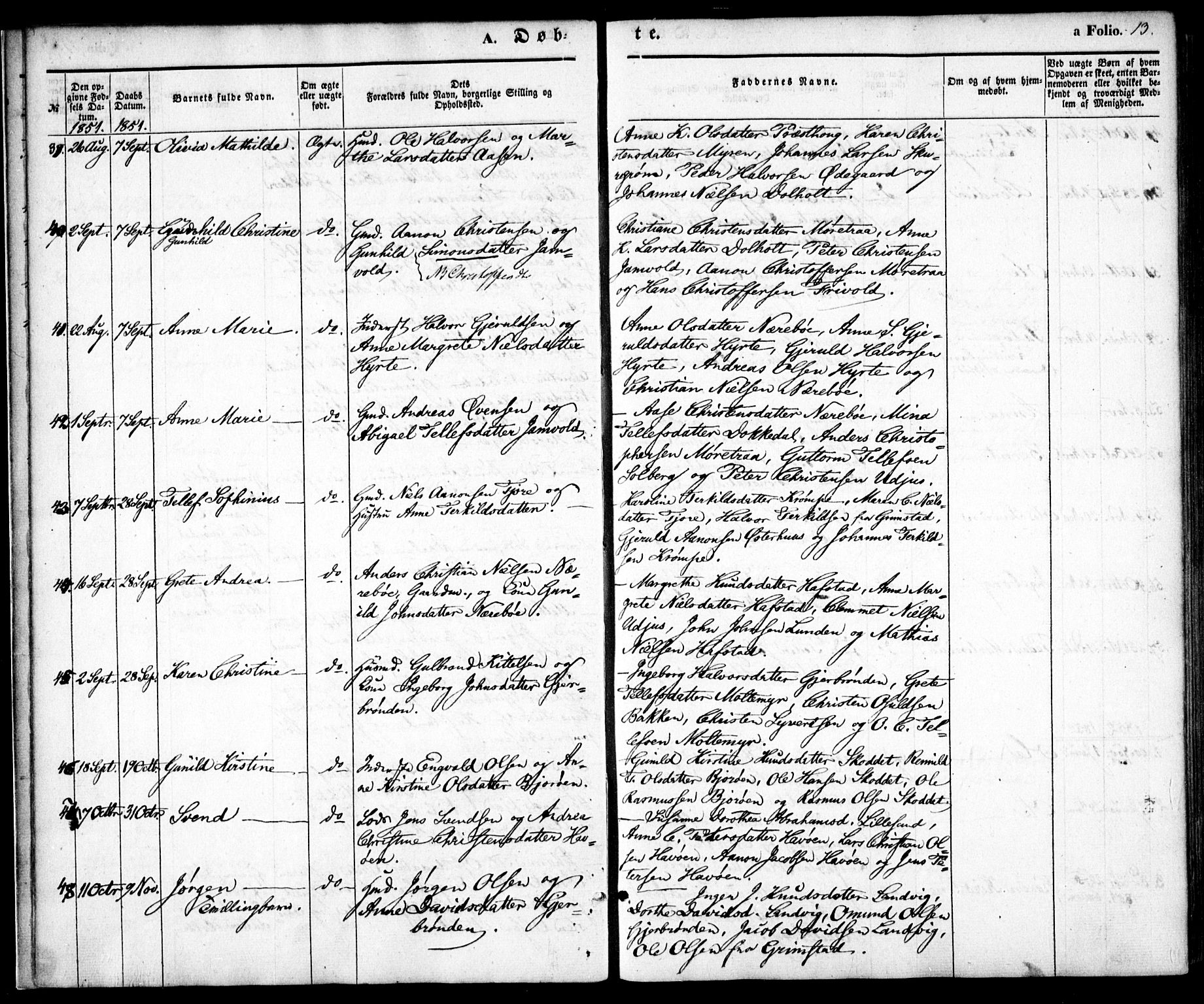 Hommedal sokneprestkontor, AV/SAK-1111-0023/F/Fa/Fab/L0004: Parish register (official) no. A 4, 1848-1860, p. 13