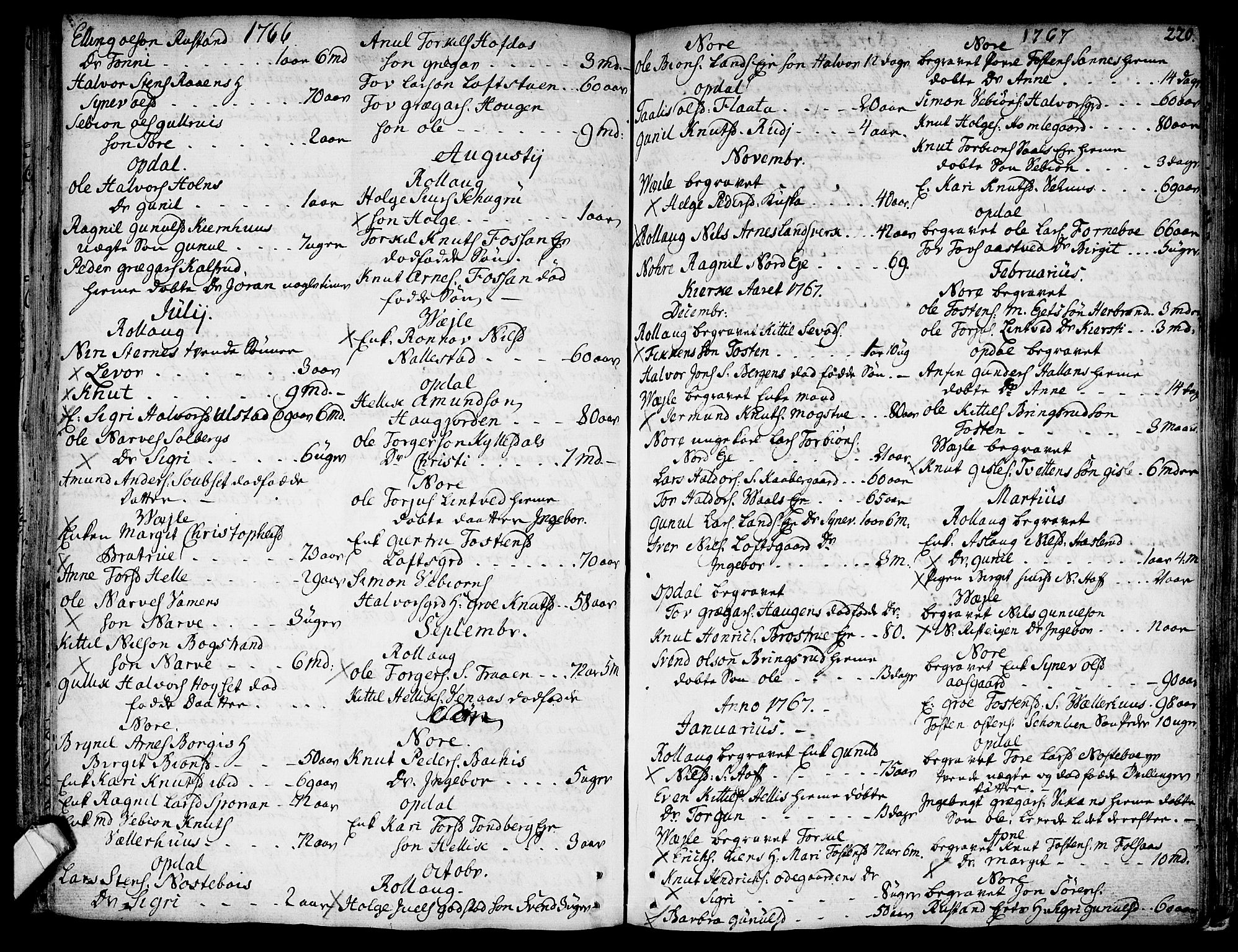 Rollag kirkebøker, SAKO/A-240/F/Fa/L0003: Parish register (official) no. I 3, 1743-1778, p. 220