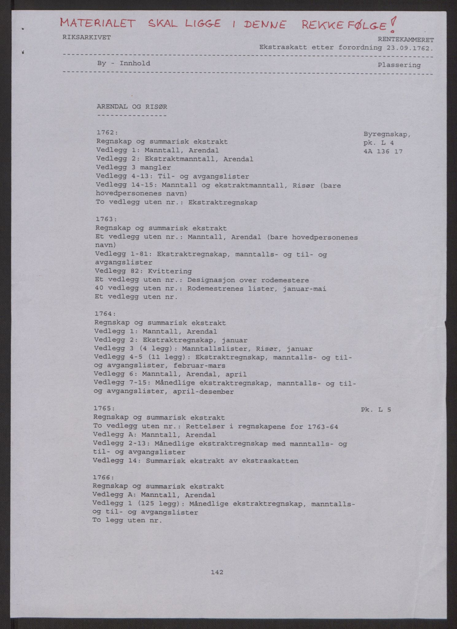 Rentekammeret inntil 1814, Reviderte regnskaper, Byregnskaper, RA/EA-4066/R/Rl/L0230/0001: [L4] Kontribusjonsregnskap / Ekstraskatt, 1762-1764, p. 2