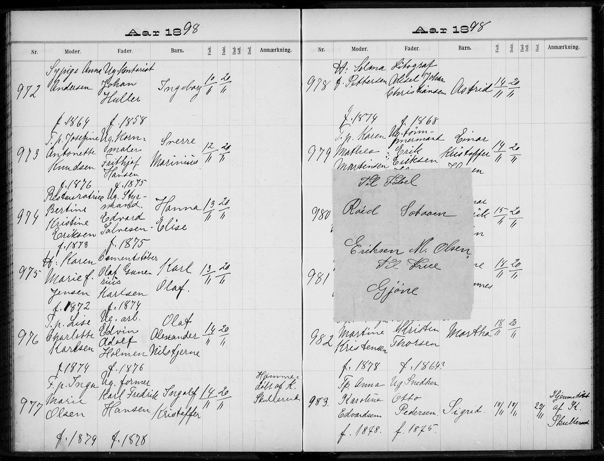 Rikshospitalet prestekontor Kirkebøker, AV/SAO-A-10309b/K/L0004/0003: Baptism register no. 4.3, 1897-1899