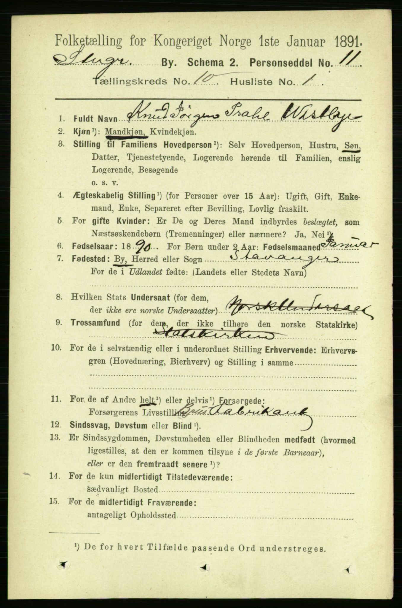 RA, 1891 census for 1103 Stavanger, 1891, p. 13720