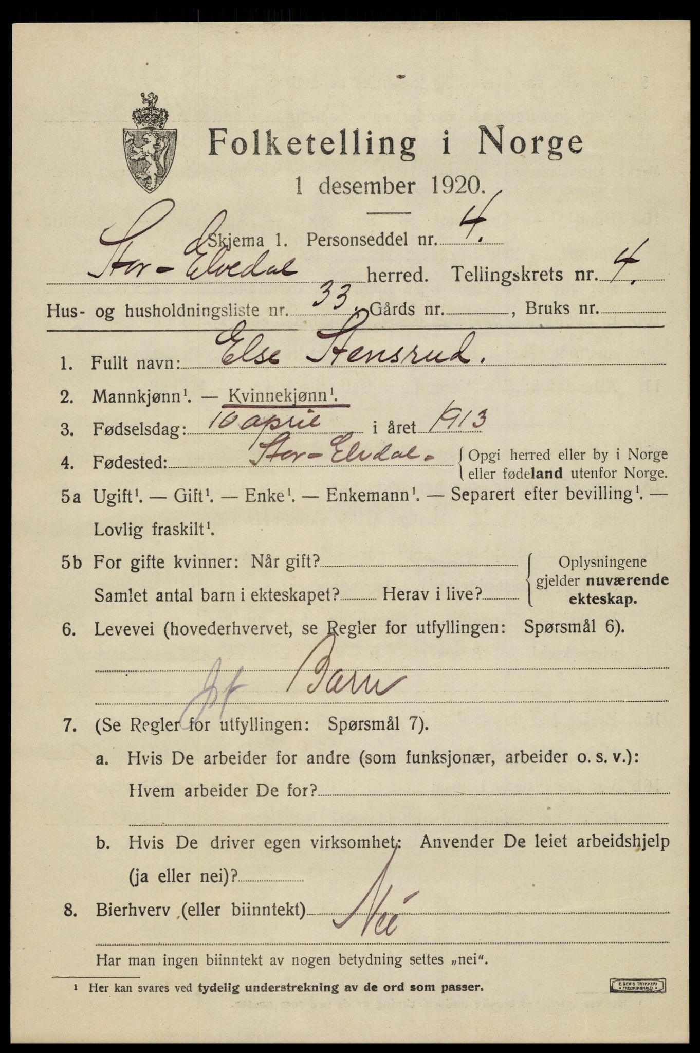 SAH, 1920 census for Stor-Elvdal, 1920, p. 3830