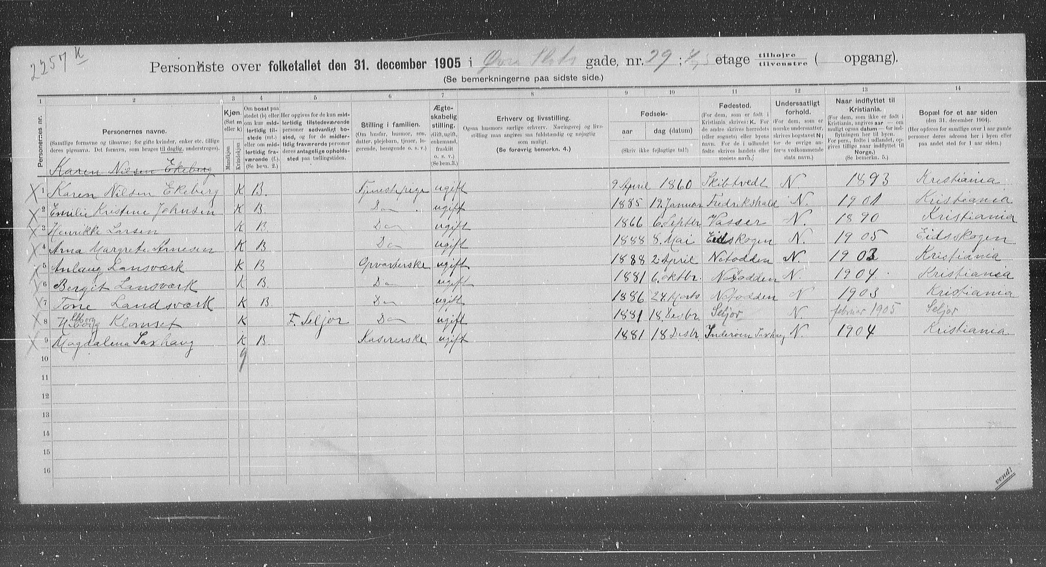 OBA, Municipal Census 1905 for Kristiania, 1905, p. 68353