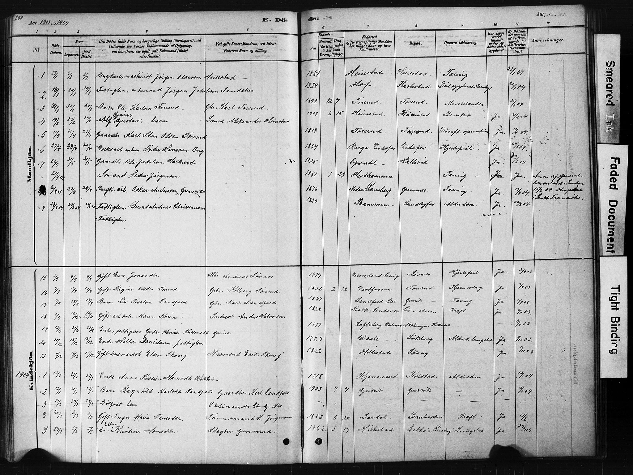 Hof kirkebøker, AV/SAKO-A-64/G/Ga/L0004: Parish register (copy) no. I 4, 1878-1930, p. 280