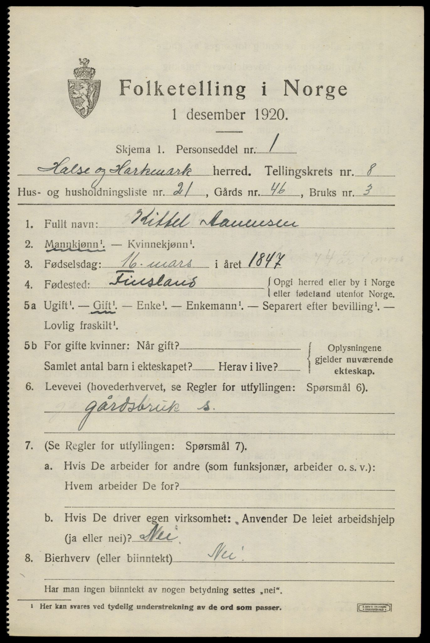 SAK, 1920 census for Halse og Harkmark, 1920, p. 4515