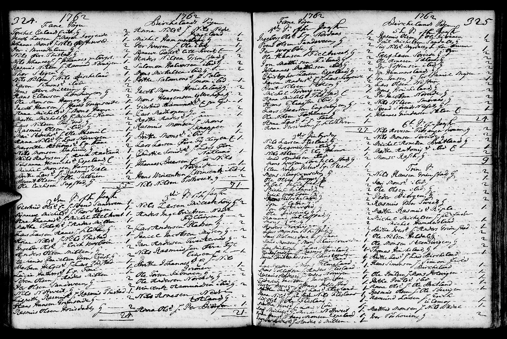 Fana Sokneprestembete, AV/SAB-A-75101/H/Haa/Haaa/L0004: Parish register (official) no. A 4, 1757-1774, p. 324-325