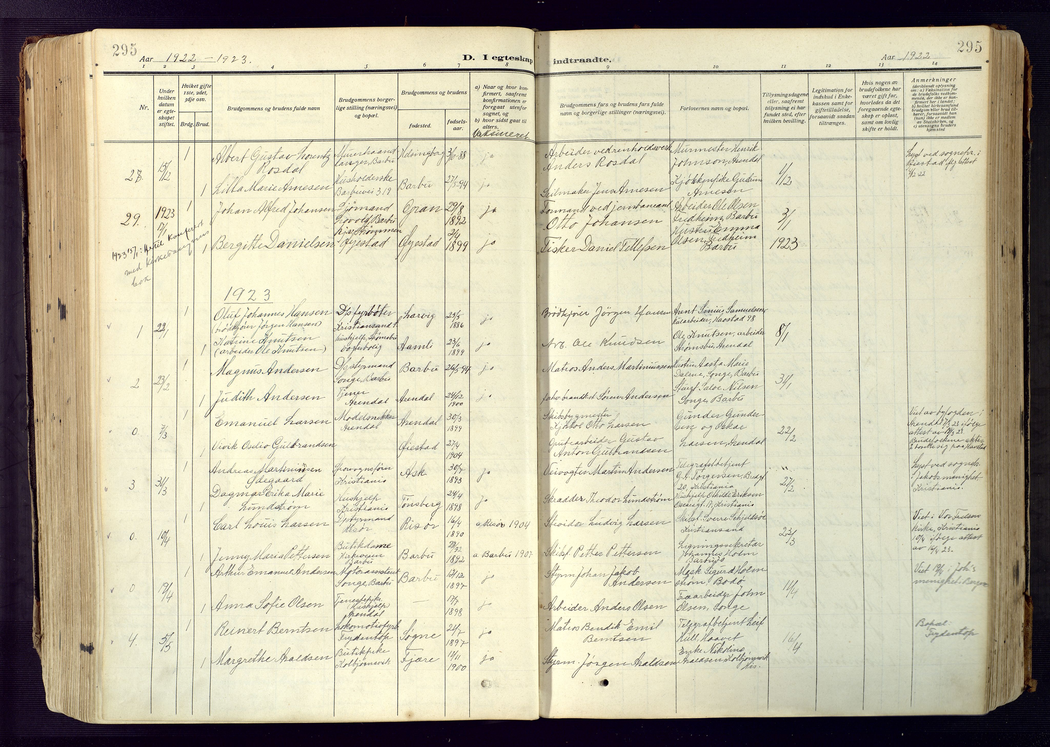 Barbu sokneprestkontor, AV/SAK-1111-0003/F/Fa/L0006: Parish register (official) no. A 6, 1910-1929, p. 295