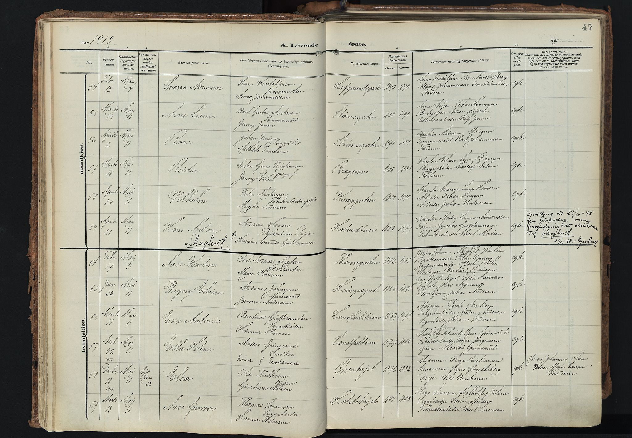 Bragernes kirkebøker, SAKO/A-6/F/Fb/L0010: Parish register (official) no. II 10, 1911-1922, p. 47