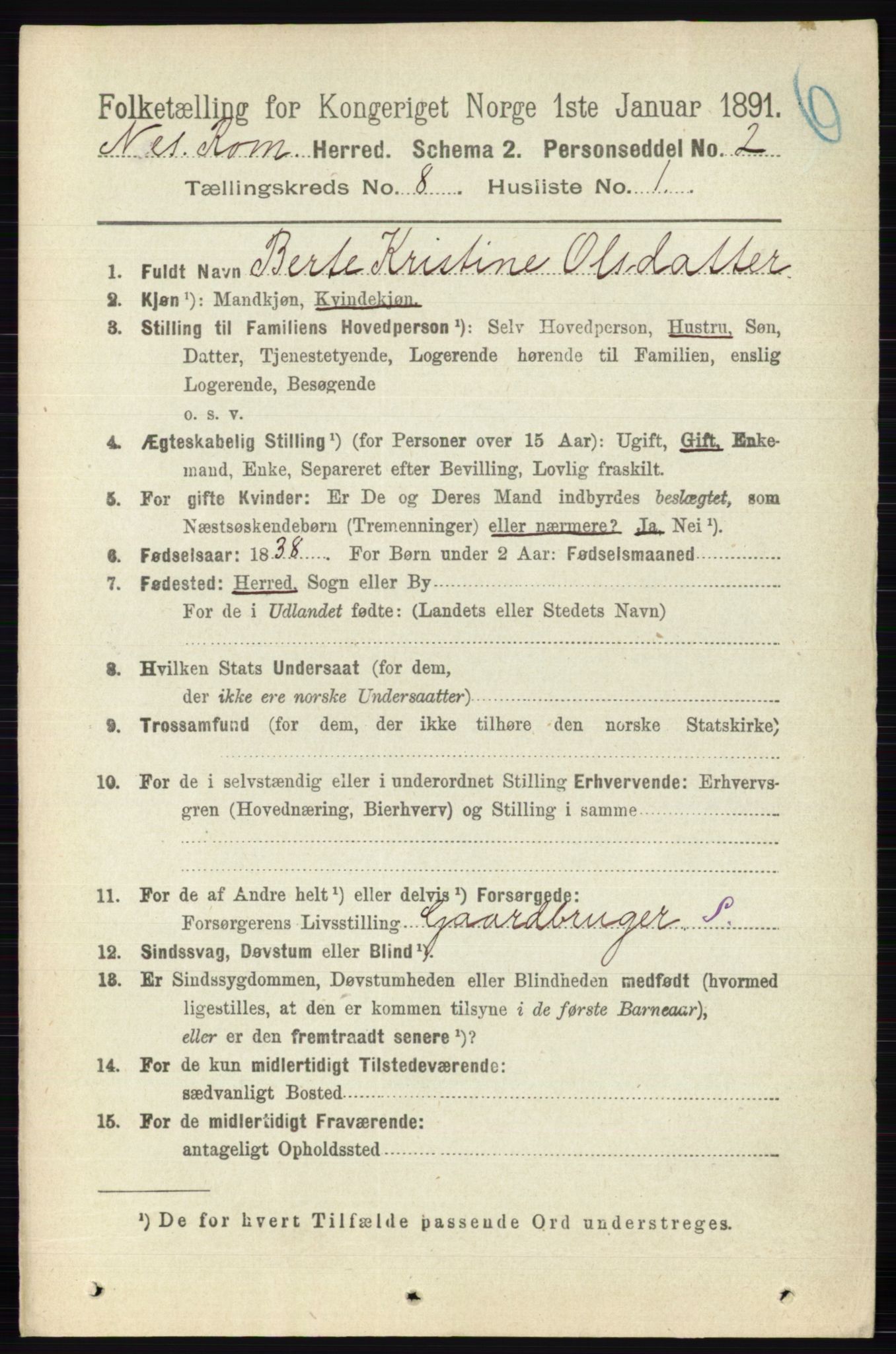RA, 1891 census for 0236 Nes, 1891, p. 4584