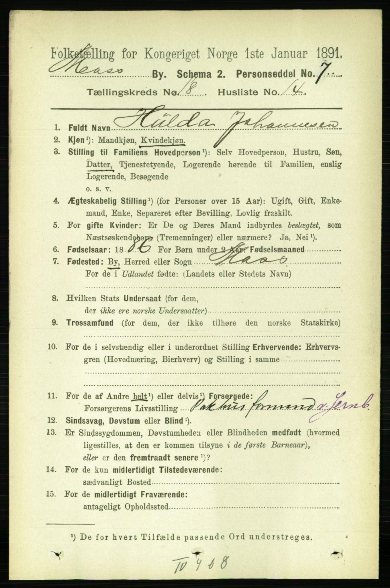 RA, 1891 census for 0104 Moss, 1891, p. 8347